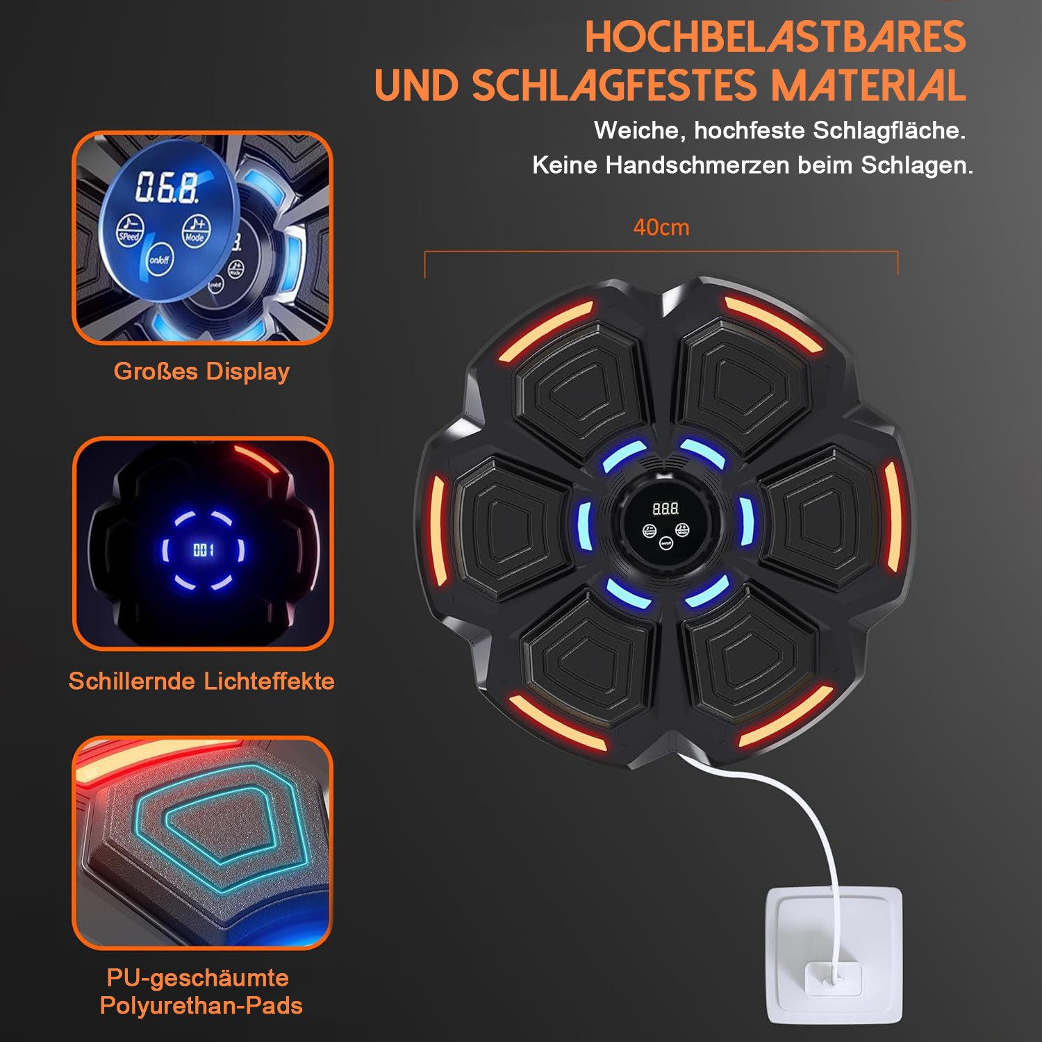 AIMAX Boxsack Boxstation Boxmaschine Wand Music Boxing Machine mit Boxhandschuhen (Handmuskeltrainer Sportgeräte mit 9 Geschwindigkeitsmodi und Zählmodus, 1-tlg – Bild 3 von 5
