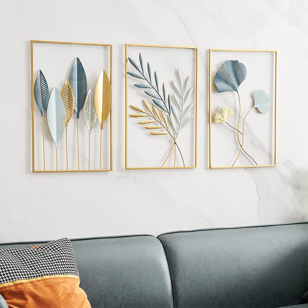 TUWENA Wanddekoobjekt 3er Set Gold Wanddeko Metall Moderne Wandornament Heimdekoration (3 St) – Bild 4 von 5