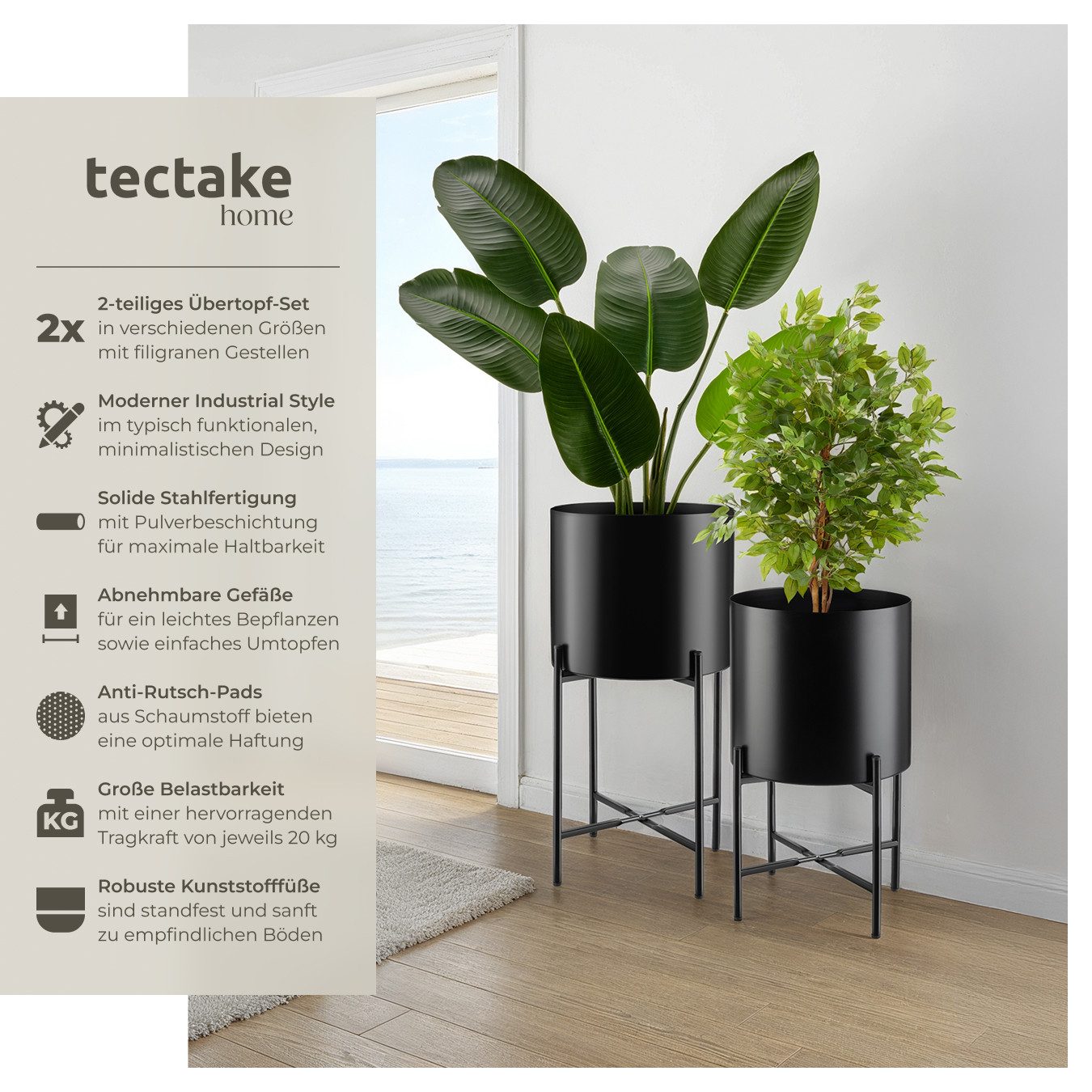 tectake Blumentopf Pflanzenständer, 2-teilig, im Industrial günstig online kaufen