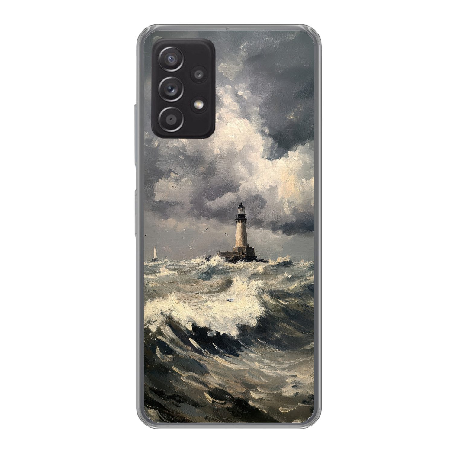 MuchoWow Handyhülle für Samsung Galaxy A53 5G Leuchtturm - Wellen - Sturm, Phone Case, Silikon, Schutzhülle Dünn