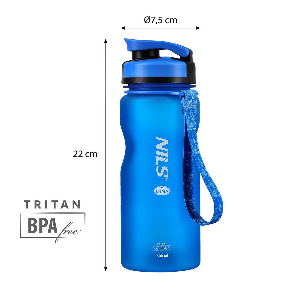 NILS CAMP Trinkflasche Tritan Sportflasche Campingflasche, BPA-frei, auslaufsicher, Tragegriff, Skalierung
