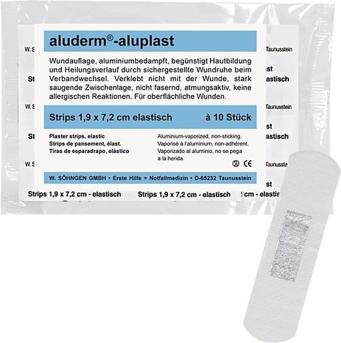 Söhngen Erste-Hilfe-Set Wundpflaster aluderm-aluplast elastisch Strips 1,9x7,2cm VE=10 Stück