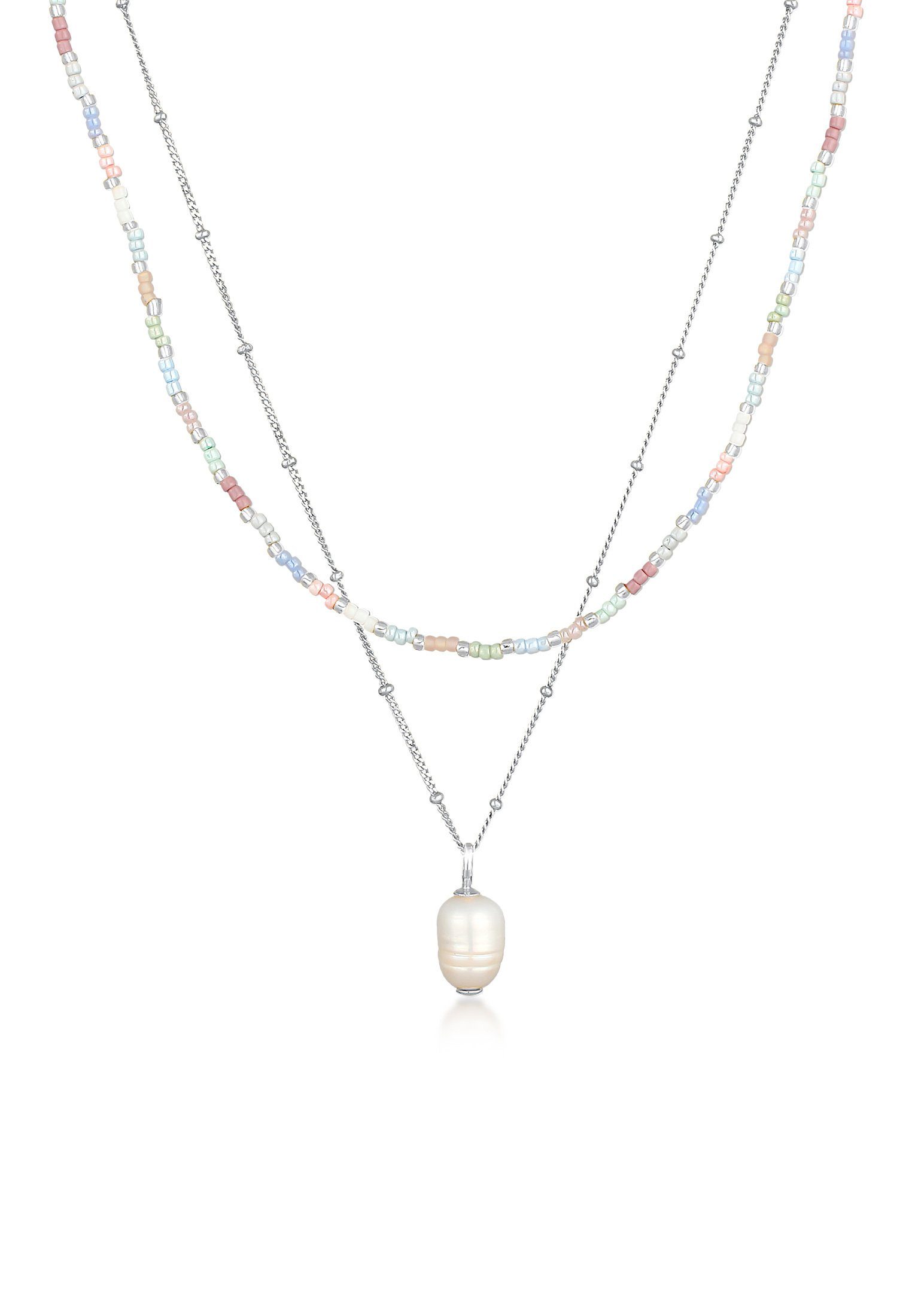 Elli Kette mit Anhänger Layer Süßwasserperle Barock Glas Beads 925 Silber, Kugel