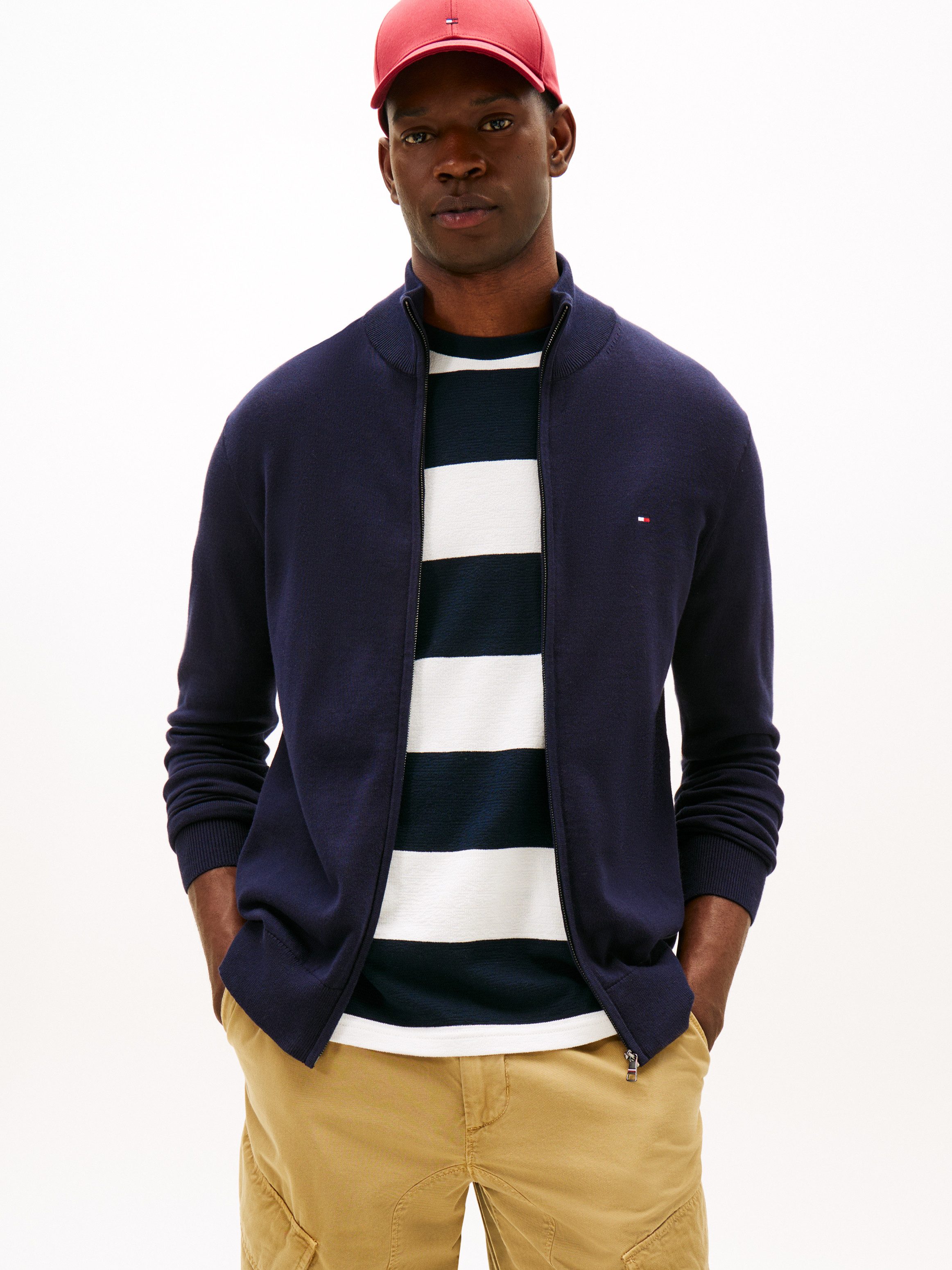 Tommy Hilfiger Strickjacke ESSENTIAL COTTON ZIP THRU mit Logostickerei günstig online kaufen