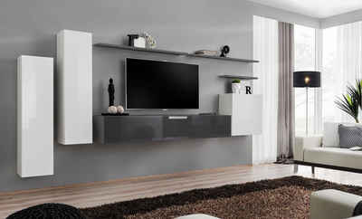 JVmoebel Wohnwand Set 7tlg Wohnzimmer TV-Ständer Wohnwand Holz Modern Möbel Sofort, (7-St., TV Ständer/3x Wandschrank/3x Wandregal), Made in Europa