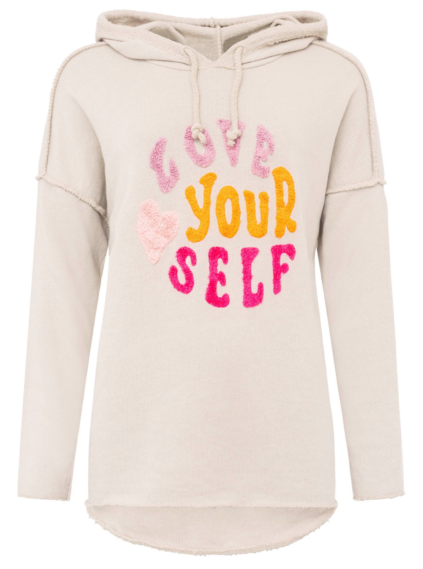 Zwillingsherz Hoodie "Love Yourself" Kapuze, Flockprint, Langarm, Kordelzug günstig online kaufen