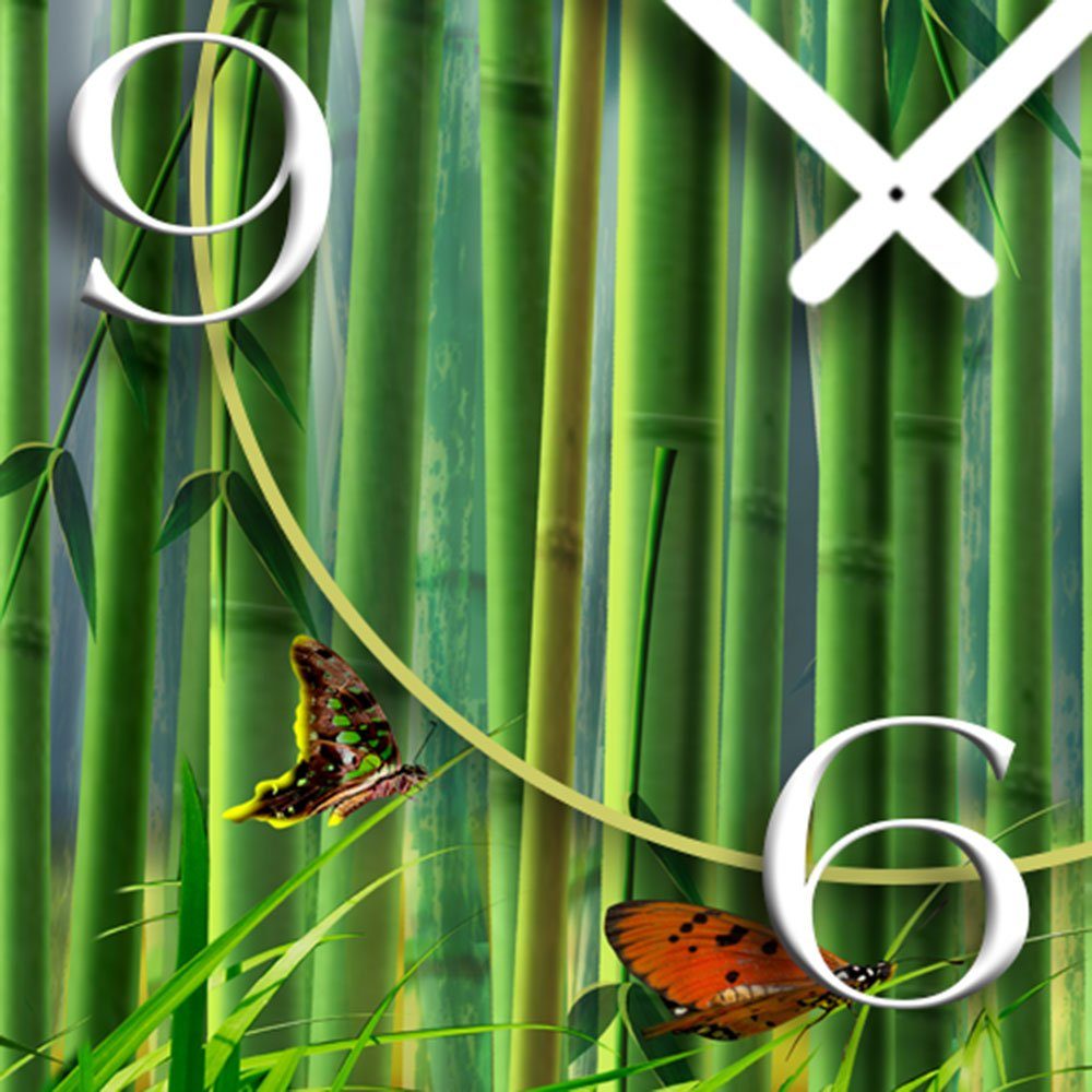 aus leise 4mm Designer dixtime Wanduhr 3D-Optik Alu-Dibond) Wanduhren Design Schmetterlinge Bambus Wanduhr modernes (Einzigartige