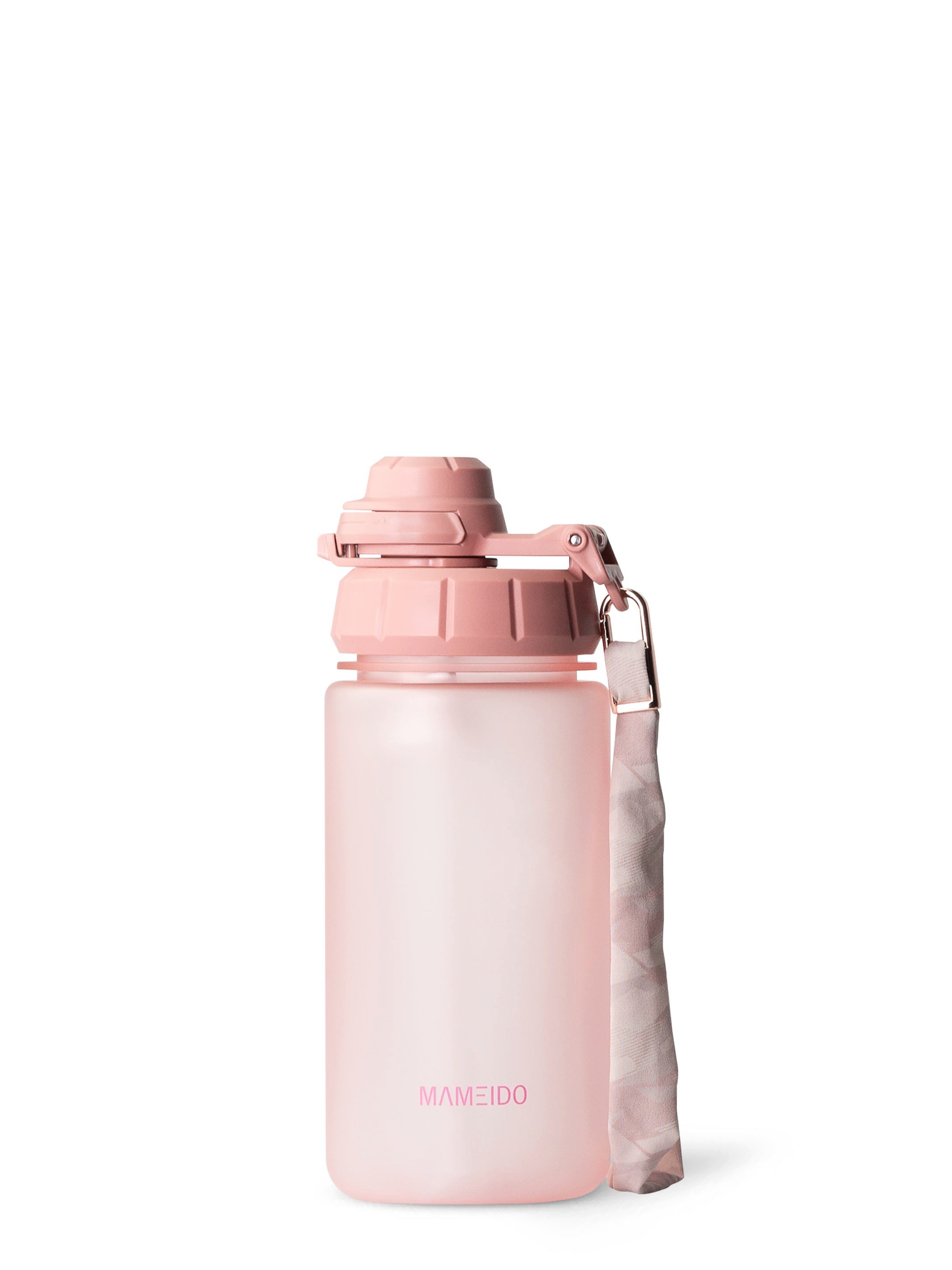 MAMEIDO Trinkflasche, mit 2-in-1 Deckel, Zeitmarkierung, Handschlaufe in 0,5l, 1l, 1,5l & 2l
