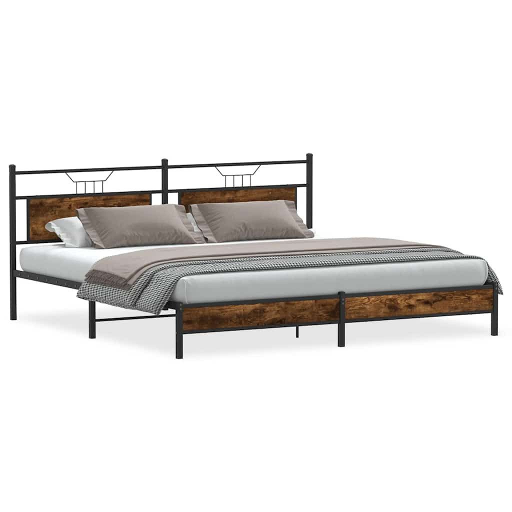 vidaXL Bett Metallbett ohne Matratze Räuchereiche günstig online kaufen