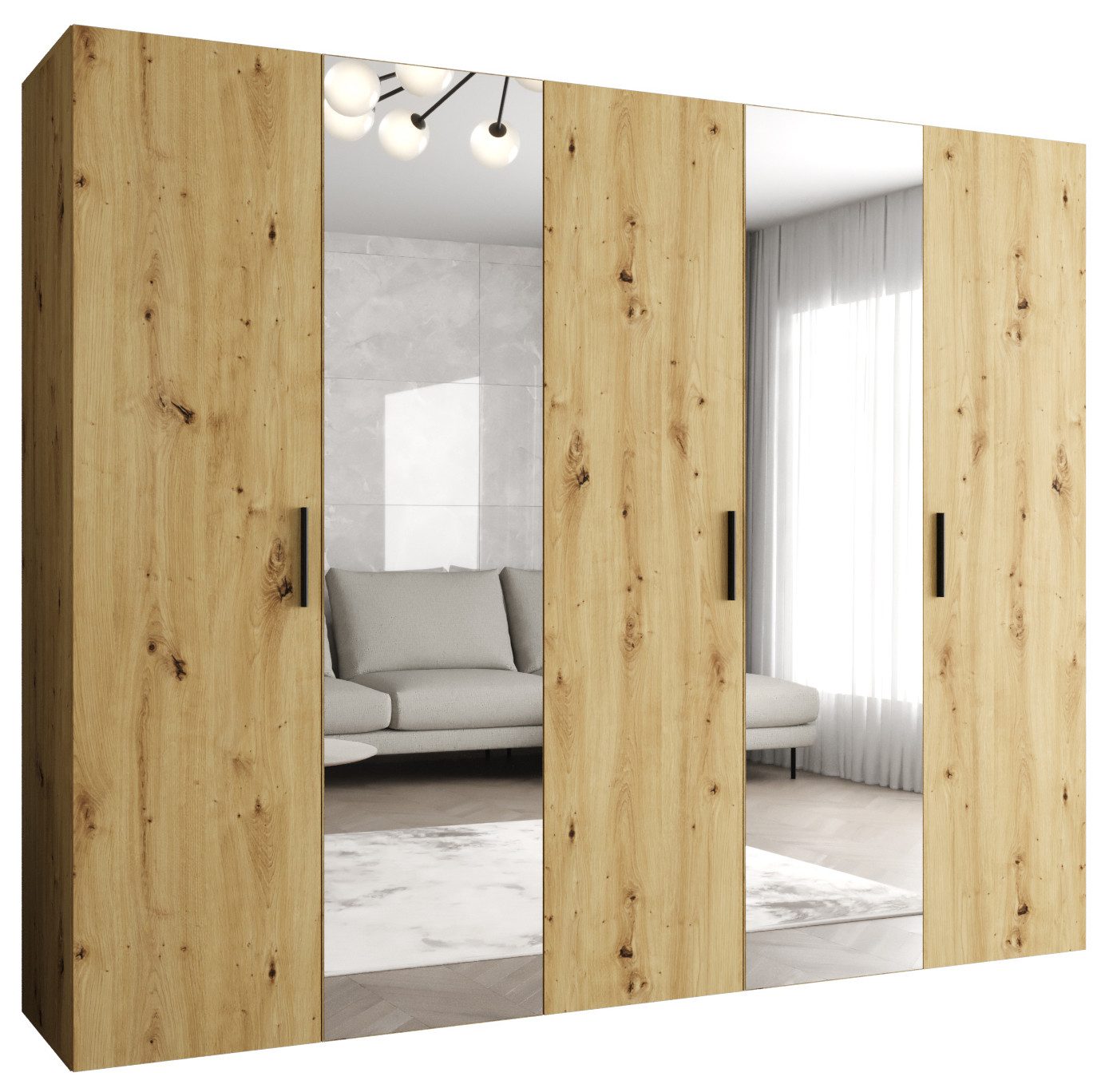 ABIKS MÖBEL Drehtürenschrank BARI 2 Schlafzimmerschrank mit Spiegel Kleiderstange und Regalen Garderobenschrank Kleiderschrank in 5 verschieden Breiten und 4 Farben