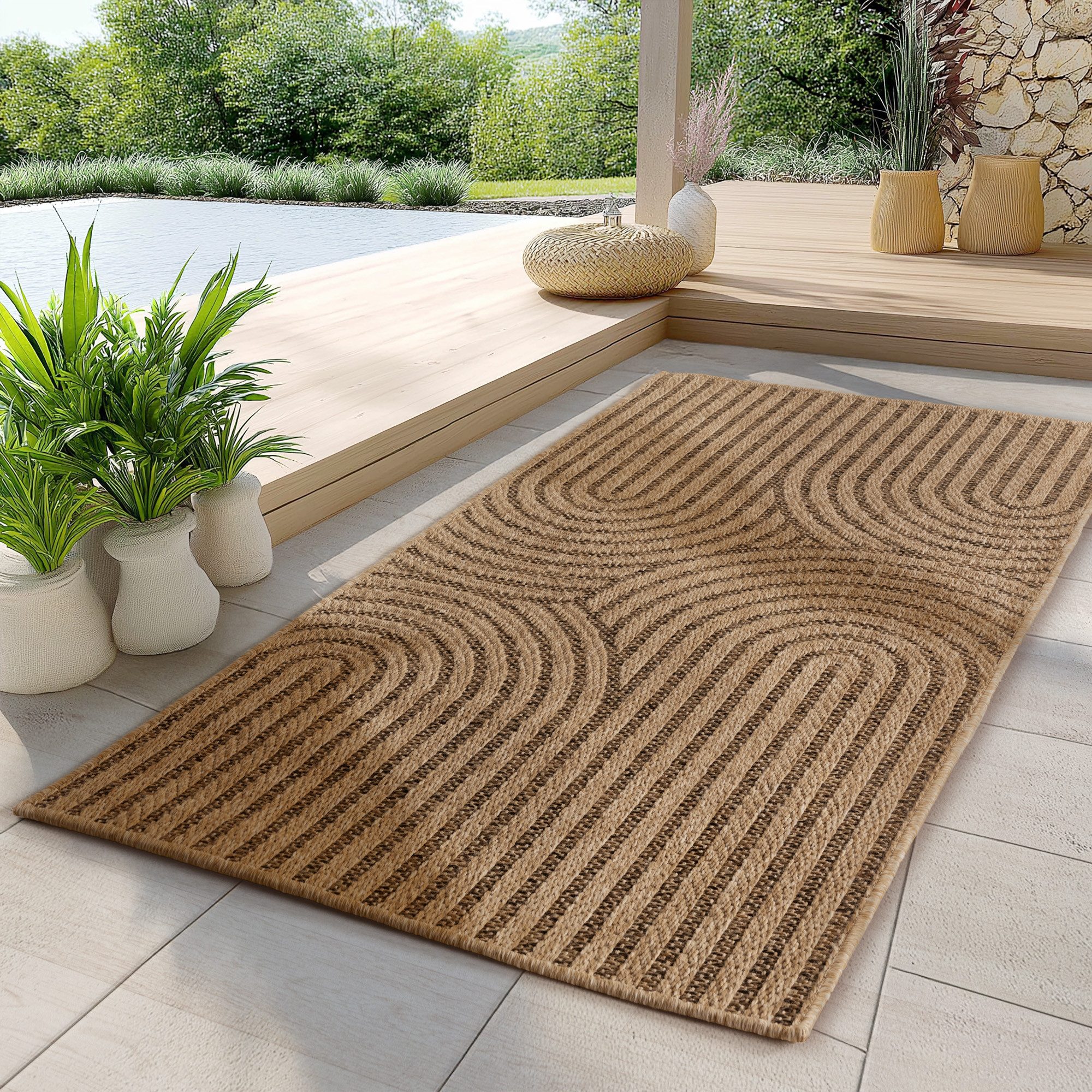 Carpettex Outdoorteppich Boho Design, Rechteckig, Höhe: 5 mm, Outdoor Teppich Wetterfest Modern Design Wohnzimmer Küchen Terrasse