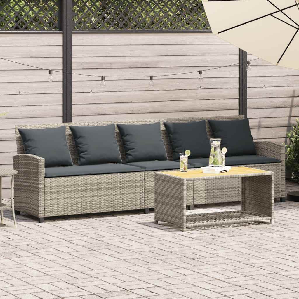 vidaXL Gartenlounge-Set Gartensofa 5-Sitzer mit Kissen Hellgrau Poly Rattan, (1-tlg) – Bild 2 von 5