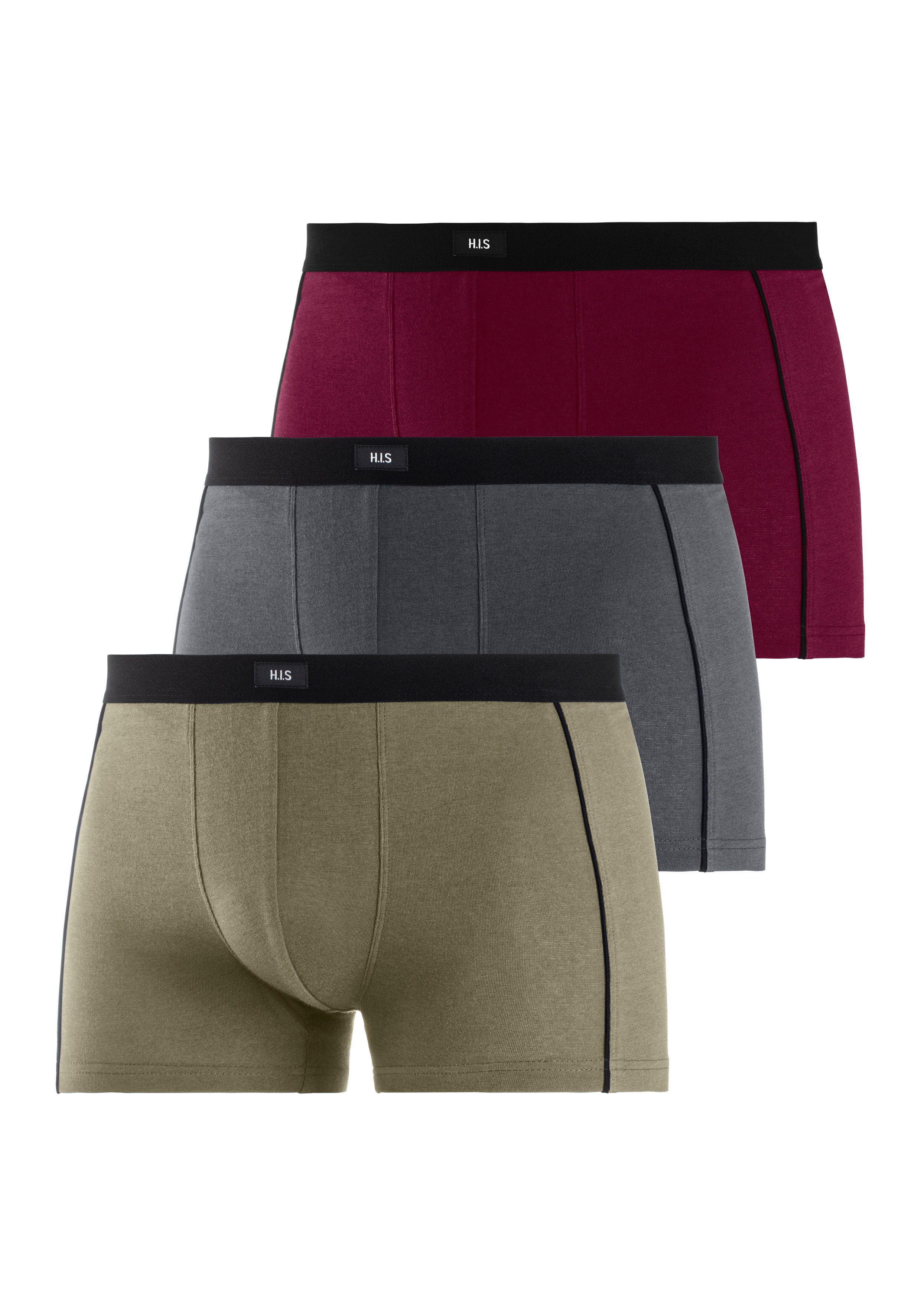 H.I.S Boxer Boxershorts für Herren (Packung, 3-St) mit schmalen Piping an den Seiten
