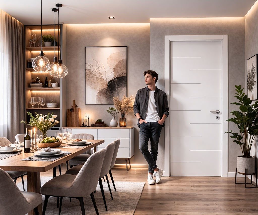 Xlmoebel Zimmertür Moderne weiße Innentür aus Holz – Melamin-Oberfläche (Einzeltür), Made in Europa
