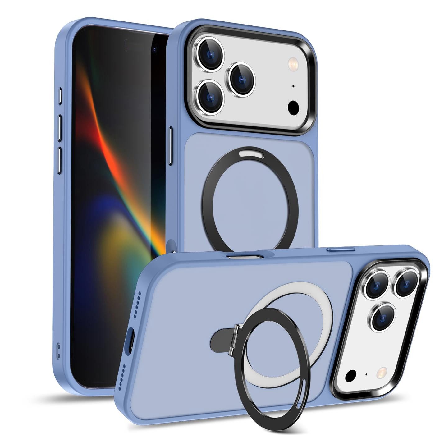 CoolGadget Handyhülle Hybrid Luxury Handy Case für iPhone 17 Pro 6,3 Zoll, Hülle Massiv Metallring aufklappbar Schutzhülle für Magsafe Zubehör