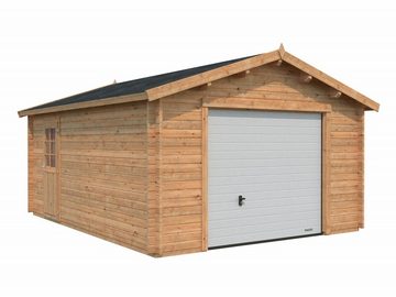 Finn Art Blockhaus Garage Holzgarage Aktion 6 mit Sektionaltor naturbelassen, Einzelgarage aus Holz