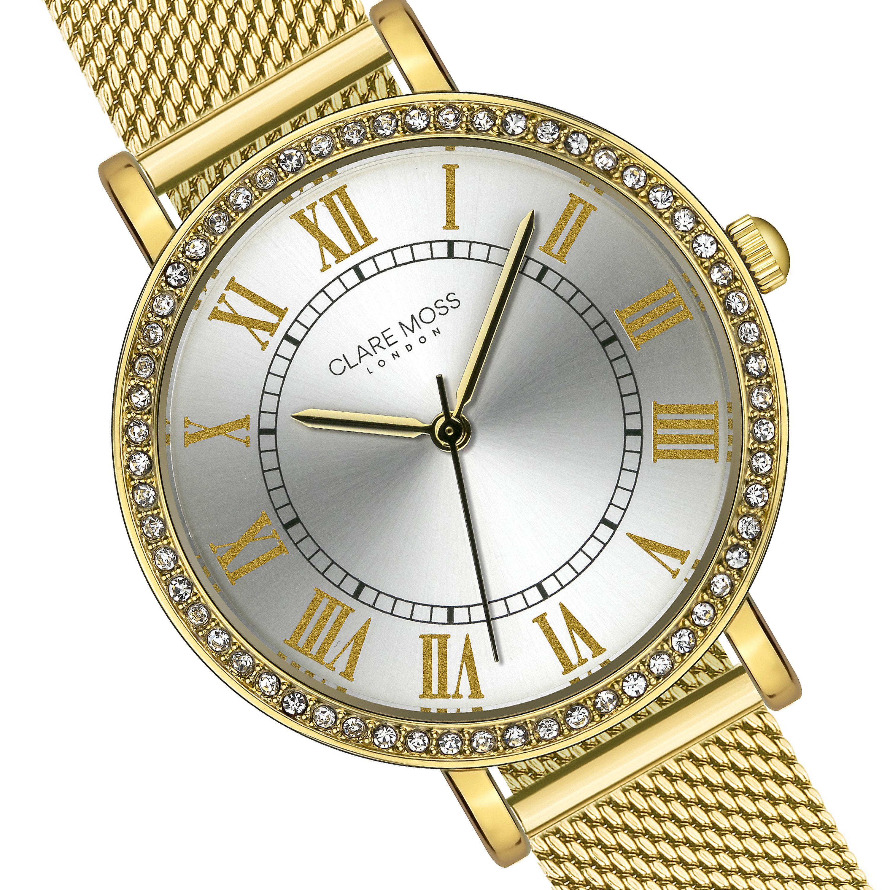 CLARE MOSS Quarzuhr CMB3-B034G Porcelain Gold Mesh