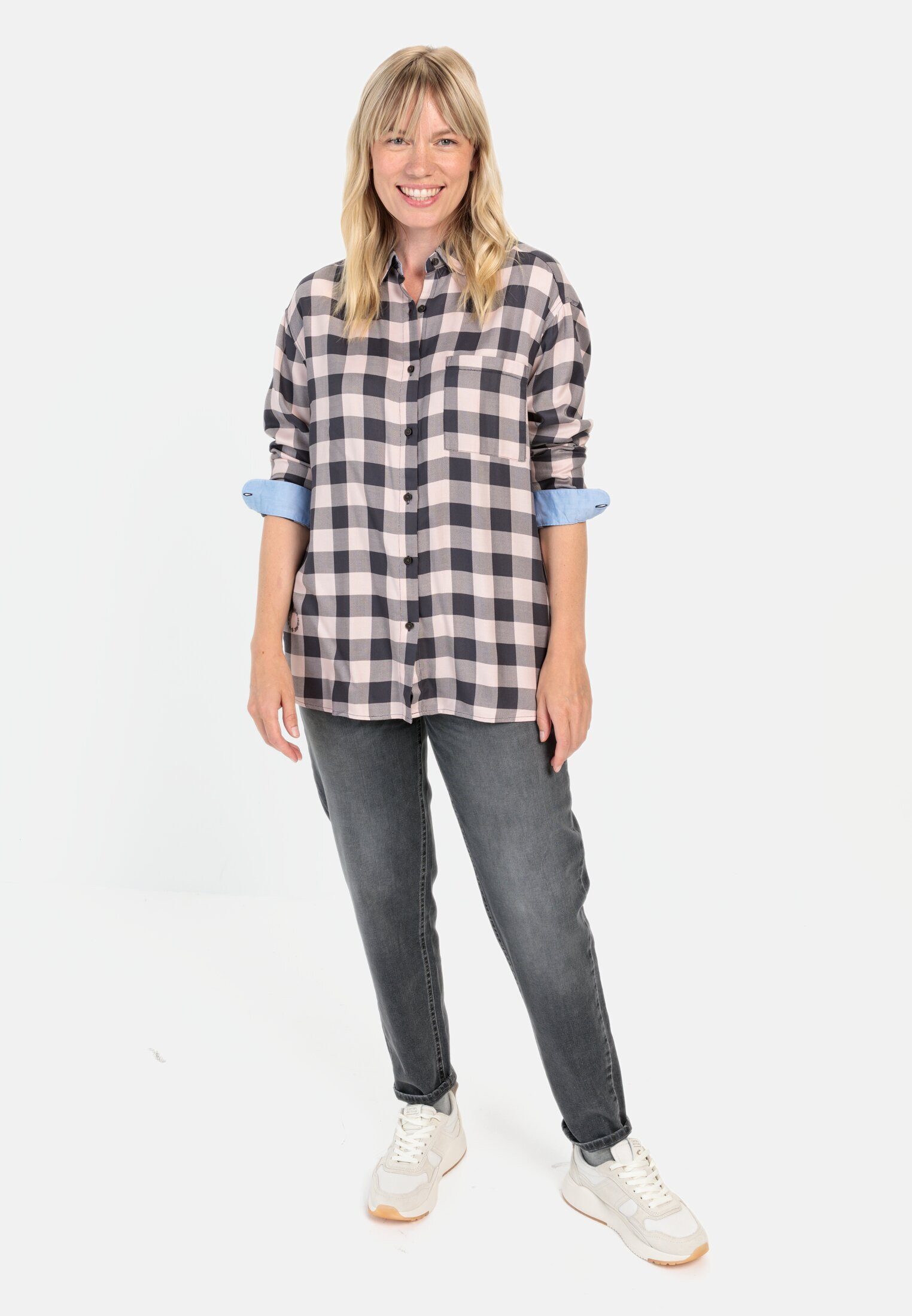 camel active Hemdbluse Karobluse aus reiner Viskose Langarm kariert