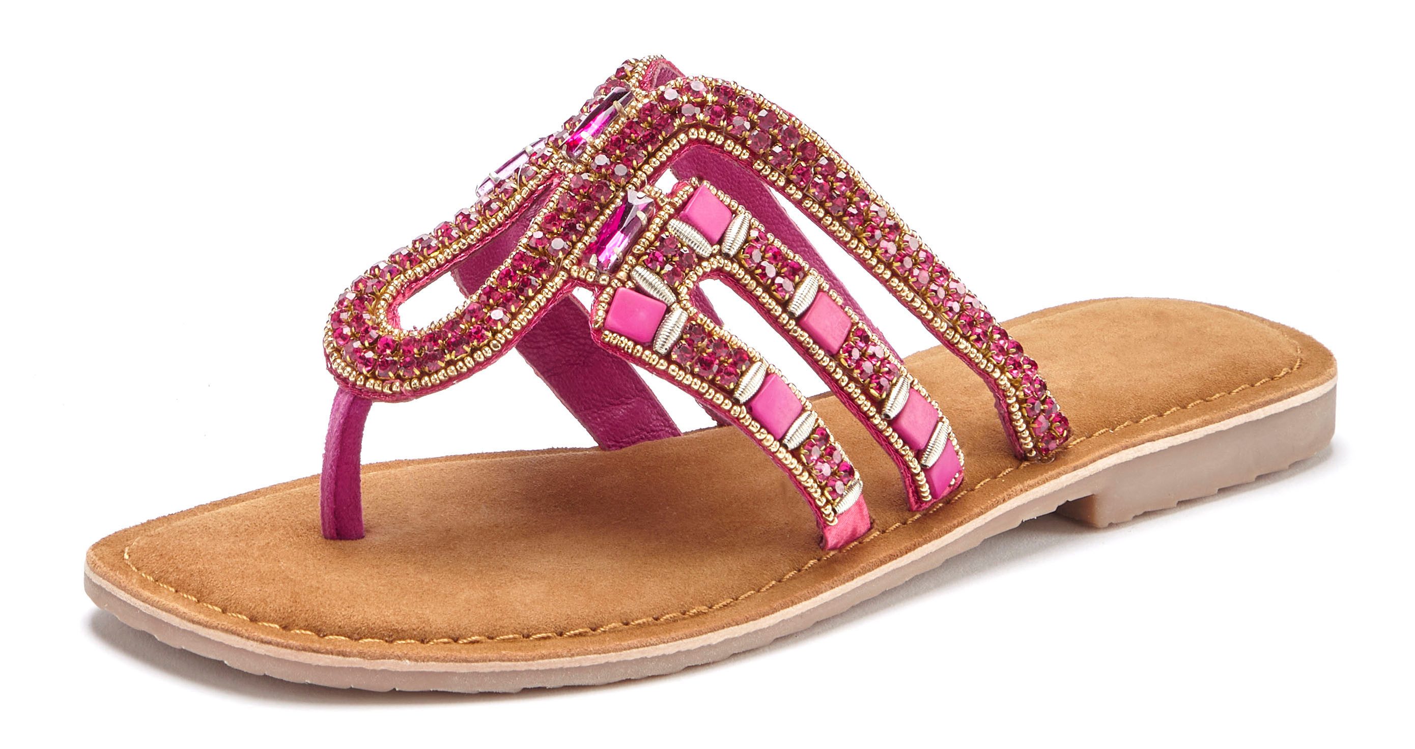 Vivance by Lascana Sommerschuh, Pantolette, Mule, offener Schuh, Zehentrenner aus Leder mit Schmucksteinchen