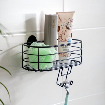 bremermann Duschablage Duschkorb mit Haken zur Wandmontage, schwarz, Kleben oder Bohren