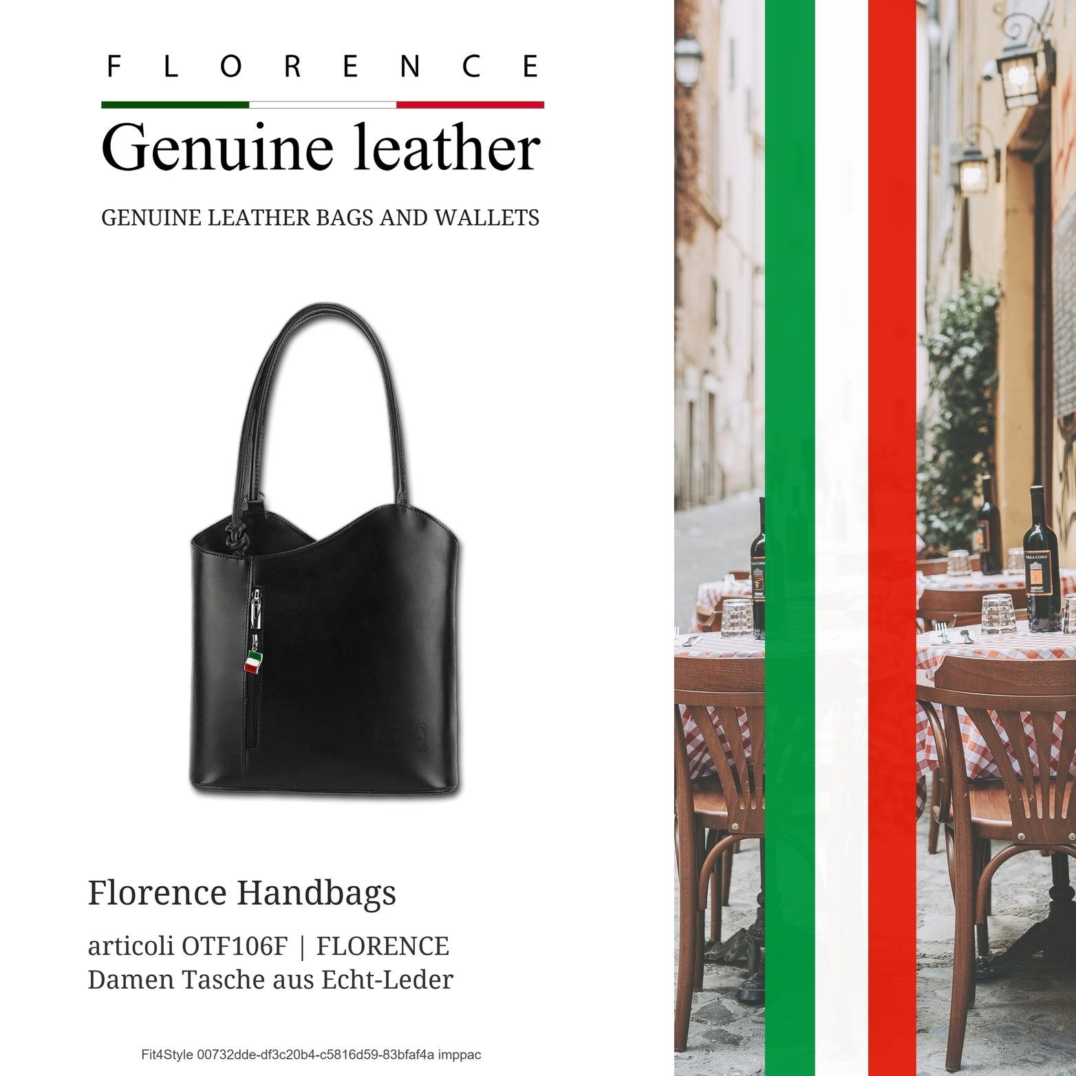 FLORENCE Schultertasche Florence 2in1 Echtleder Damen Handtasche (Schultertasche, Schultertasche), Damen Tasche Echtleder schwarz, Made-In Italy