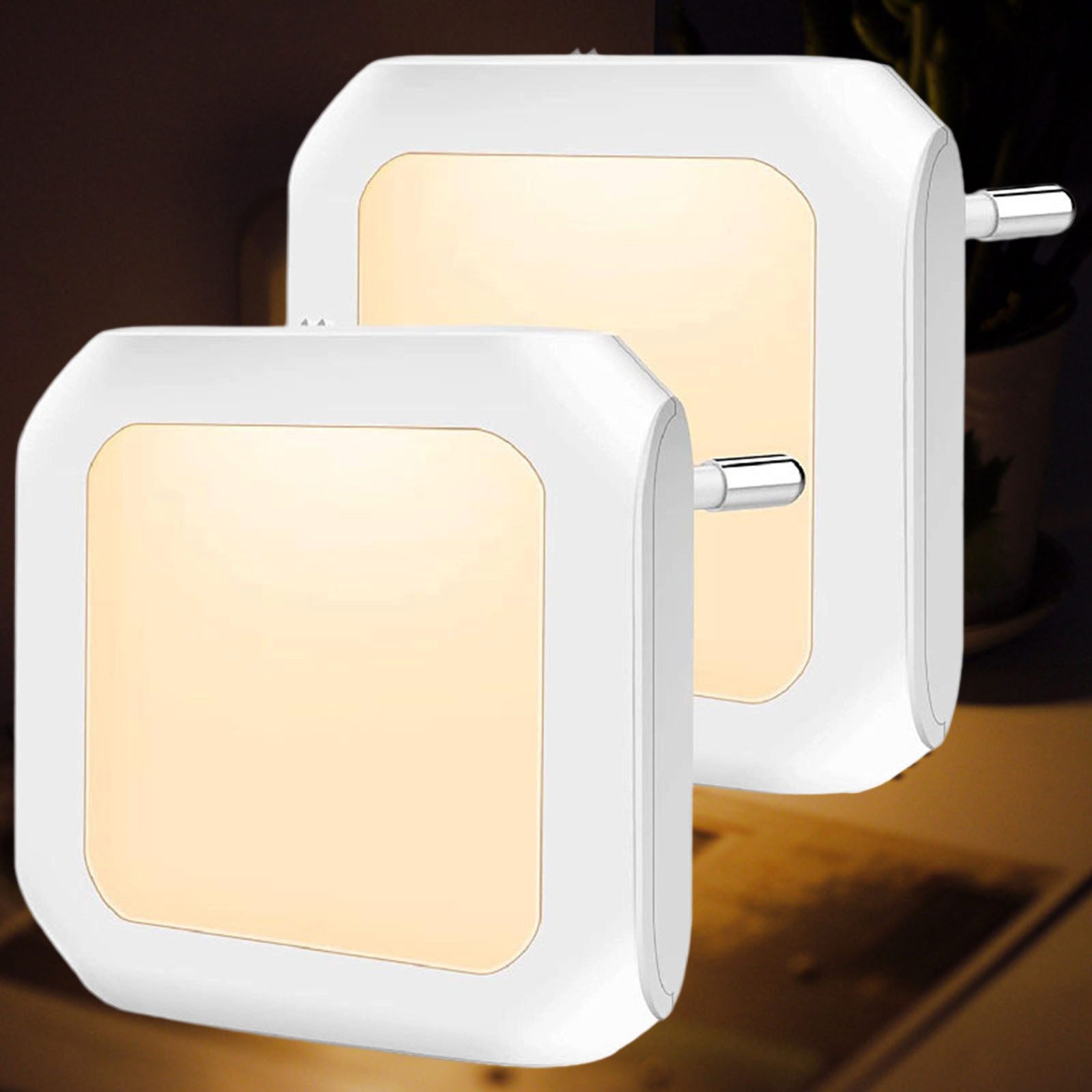 REDOM Nachtlicht LED Orientierungslicht Steckdosenlicht Dimmbares Nachtlampe Flurlicht, Mit Dämmerungssensor, LED fest integriert, Warmweiß, 2er Set mit Intelligente Helligkeitsregelung für Schlafzimmer Küche