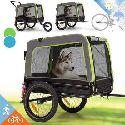 KLARFIT Fahrradkinderanhänger »Husky Vario 2-in-1 Hundeanhänger Hundebuggy ca. 240L 600D Oxford grün«, Hund Fahrradanhänger Hundewagen Anhänger Fahrrad Hundefahrradanhänger