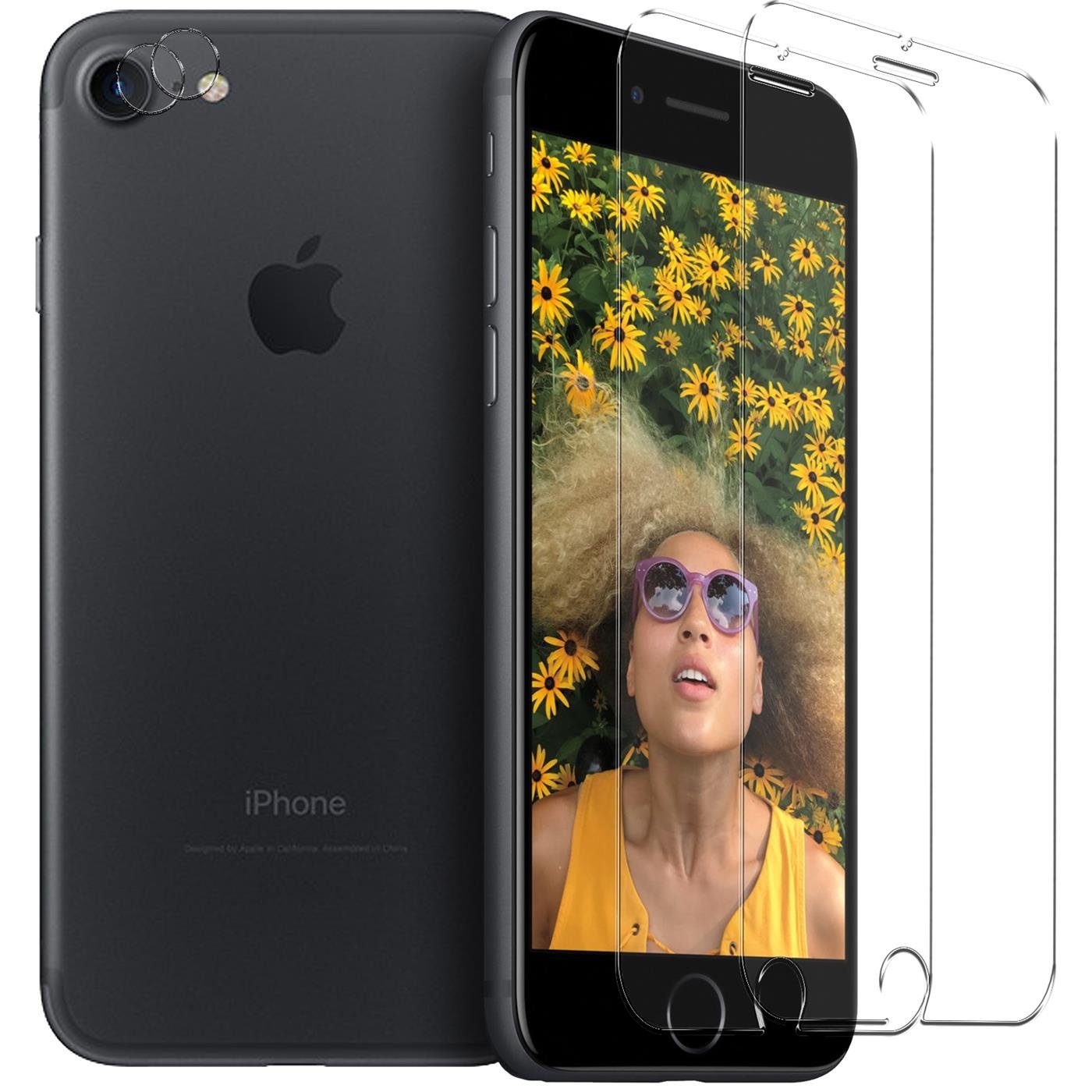 CoolGadget Schutzfolie Panzerfolie für iPhone SE 2. Generation, (Spar-Set 4in1, 2x Displayschutz, 2x Kameraschutz), Panzerglas Schutzfolie für Apple iPhone 7 / 8 / SE 2 Folie