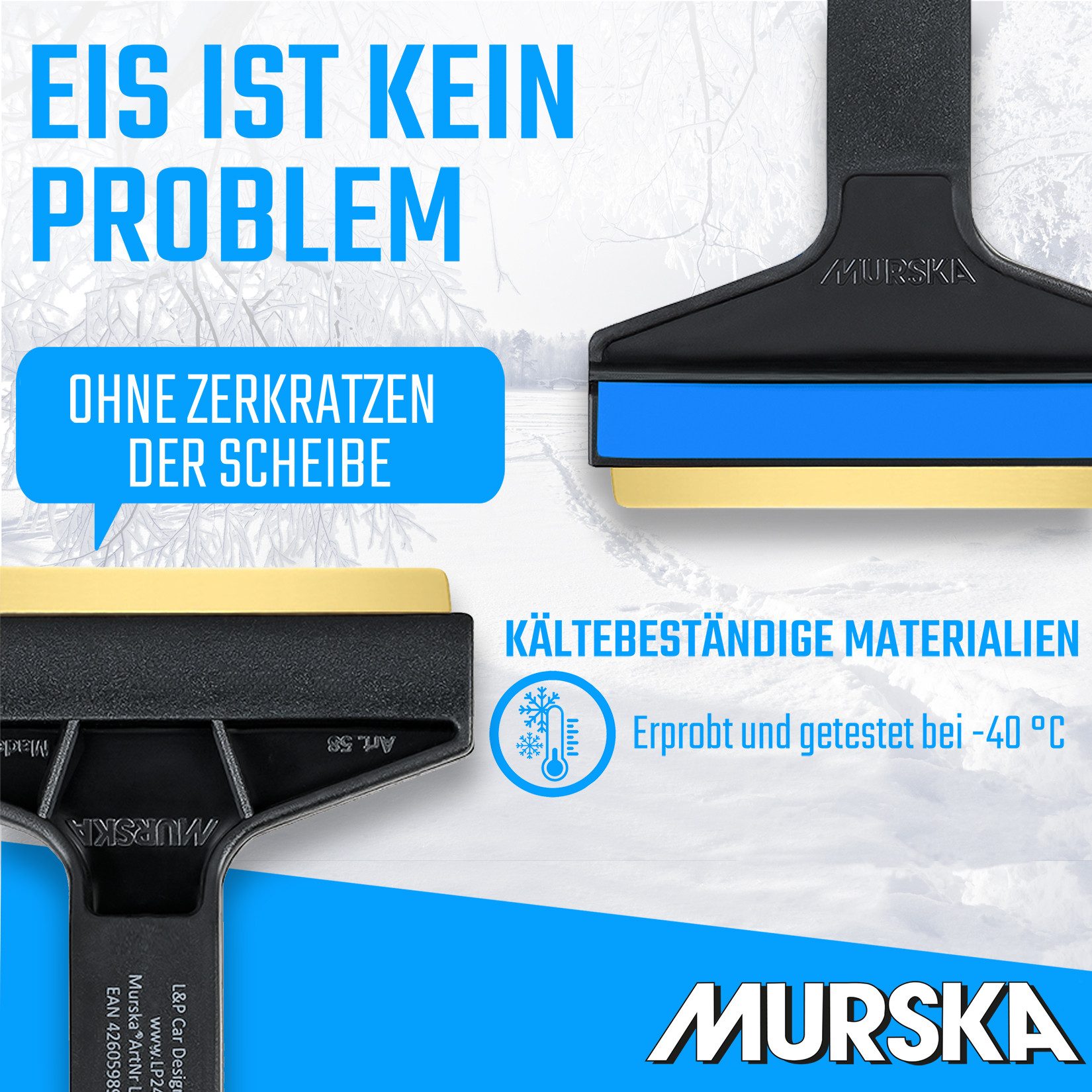 L & P Car Design Car Ice Scraper Brass - Fast & Effortless - 2x Professional Car Windscreen Scrapers Made of Premium HIPS - Brass Blade & Rubber Lip - Murska from Finland