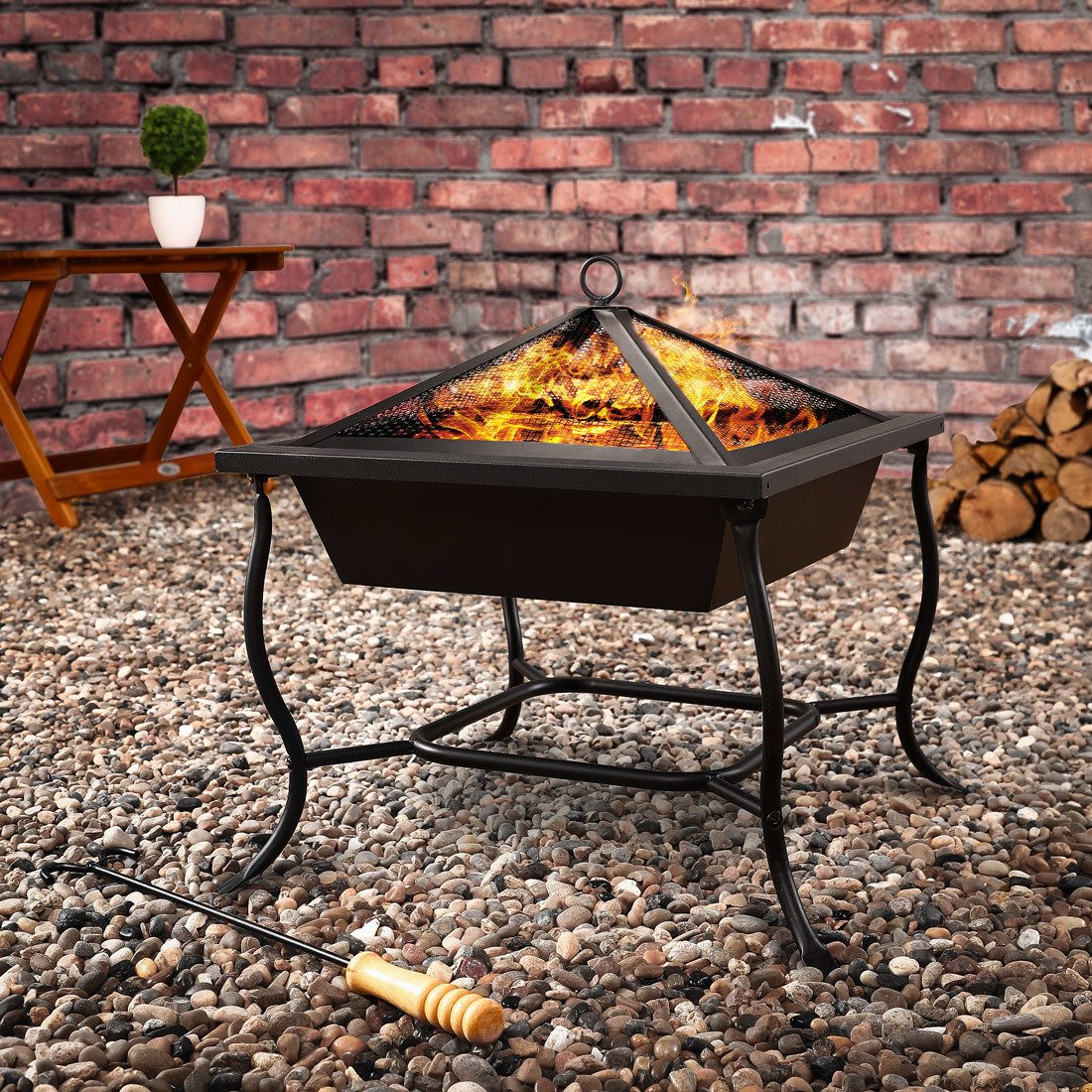 Gardebruk Feuerschale, Feuerkorb Garten mit Funkenschutz Schürhaken Outdoor Grill