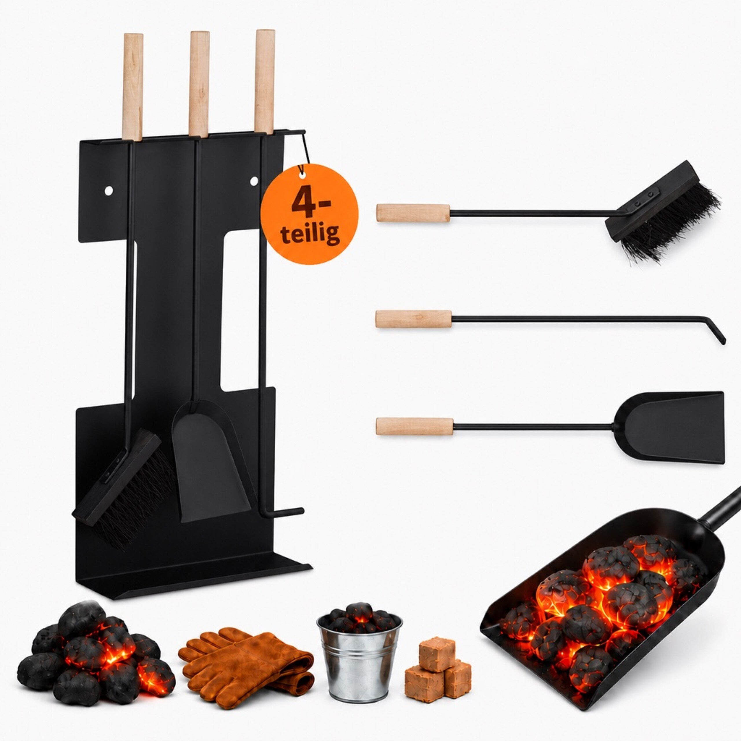 relaxdays Kamingarnitur Kaminbesteck modern 4-teilig, (4-St)
