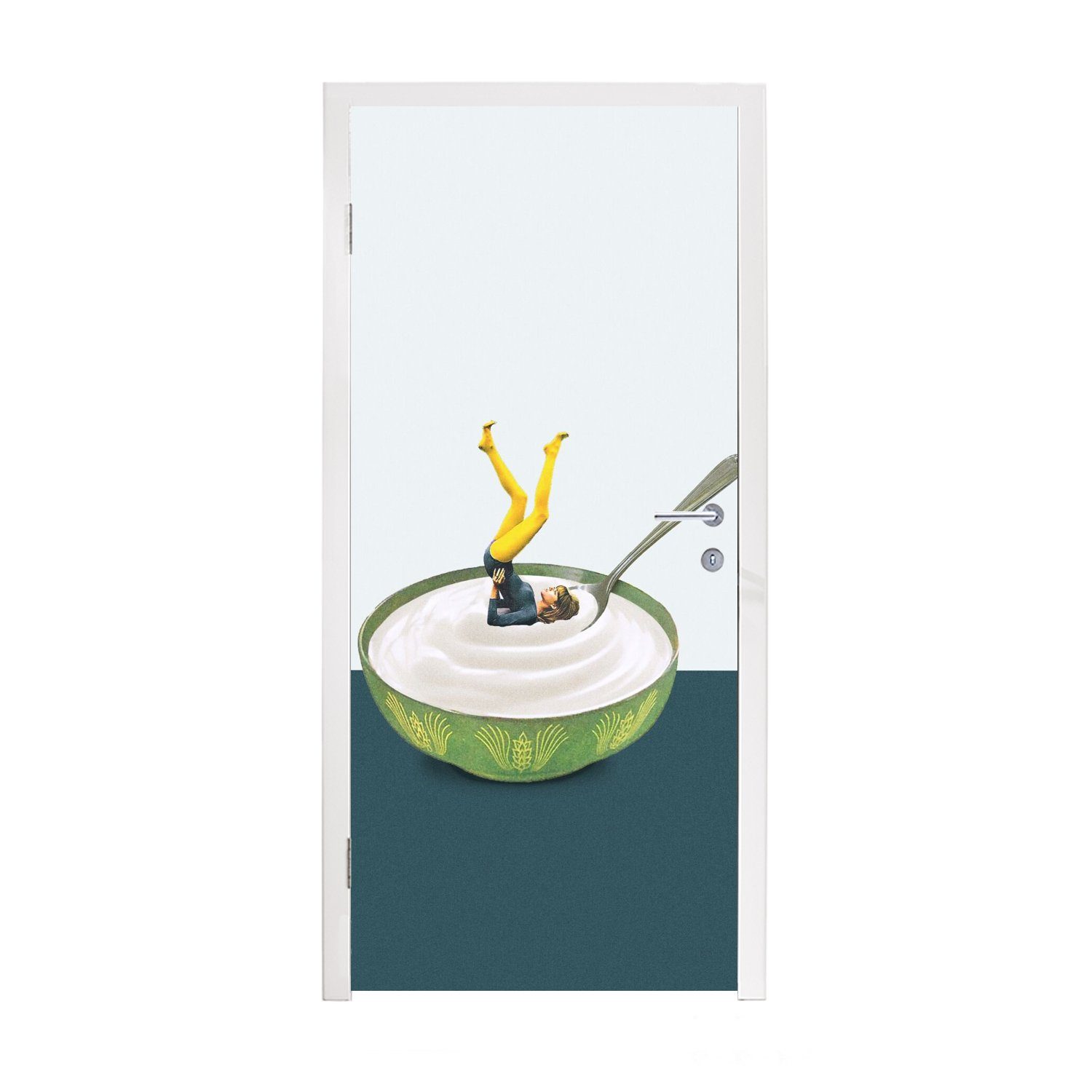 MuchoWow Türtapete Joghurt - Yoga - Retro, Matt, bedruckt, (1 St), Fototapete für Tür, Türaufkleber, 75x205 cm