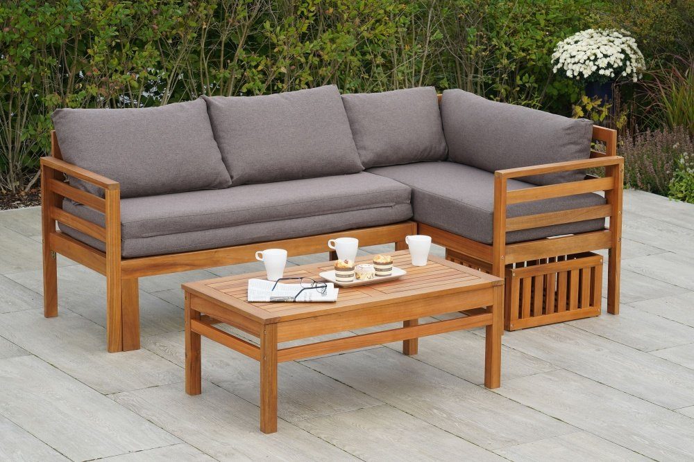 Gartenmöbel Ambiente Gartenlounge-Set Paraguay, (Multifunktionsset, Eckset mit ausziehbarer Sitzfläche), ausziehbare Sitzfläche, höhenverstellbarer Tisch