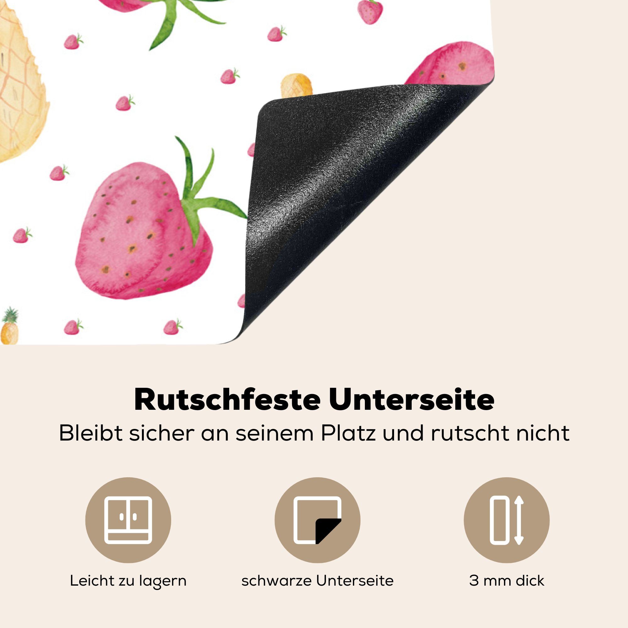 (1 cm, Vinyl, Ananas Schutz für Induktionskochfeld - küche, - Ceranfeldabdeckung Schablonen, die Erdbeeren Herdblende-/Abdeckplatte 81x52 tlg), MuchoWow