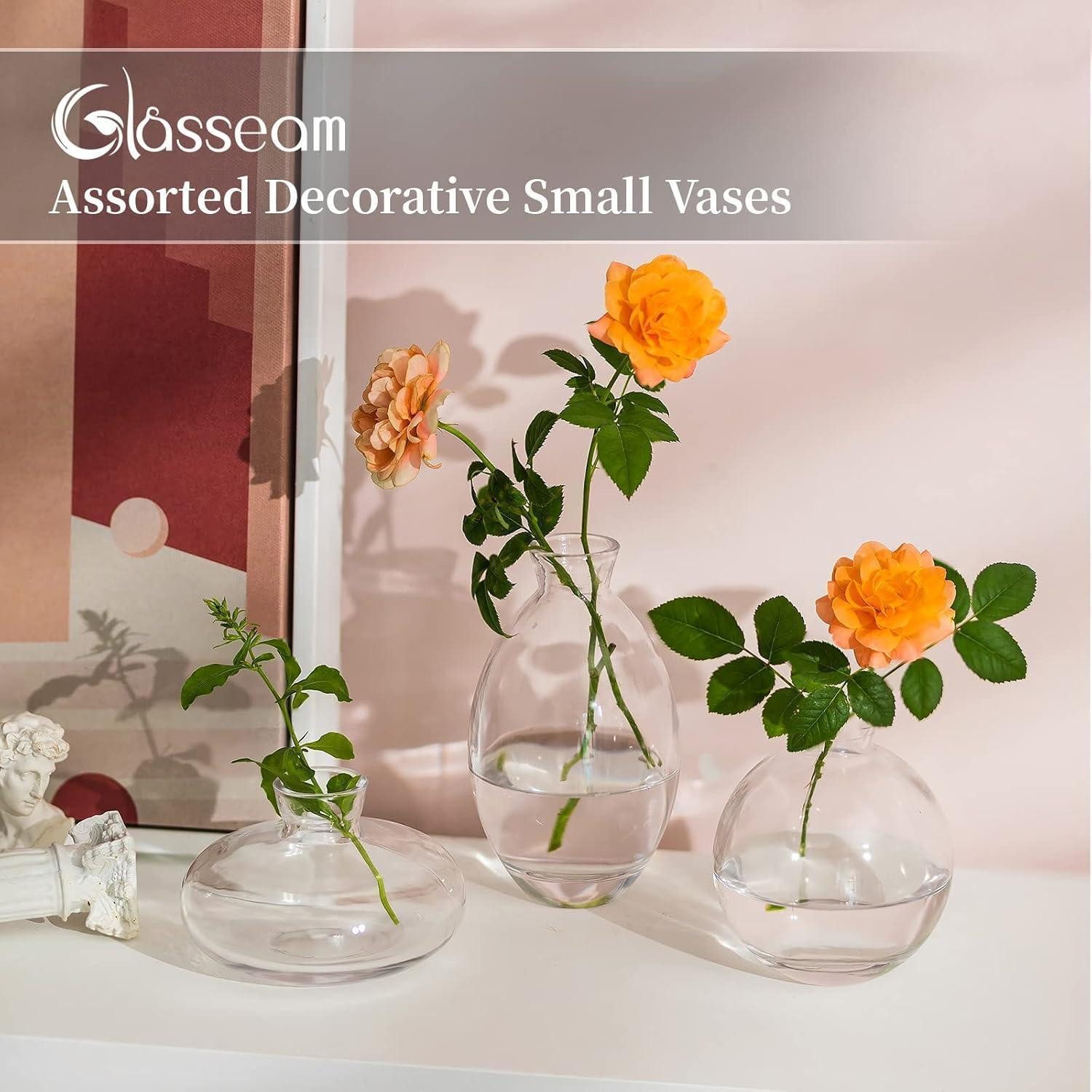 LuxusKollektion Tischvase Vintage Mini Glasvase Set 3-teilig Klar Handmade Blumenvase für