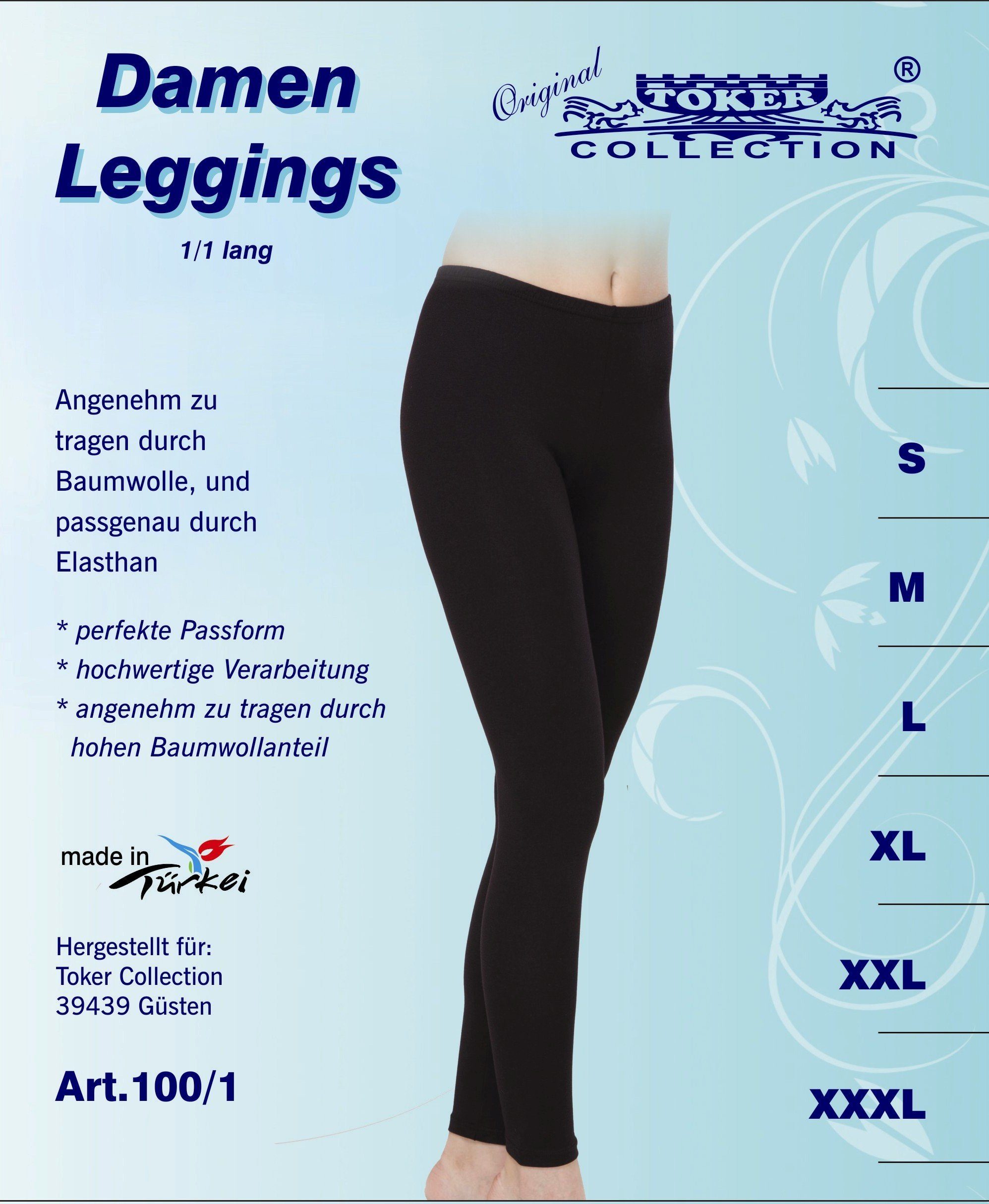 Toker Collection® Leggings Damen Legging Farben (2er-Pack) Bein,7 langes Schwarz