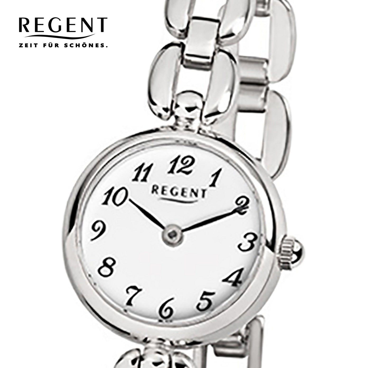 Regent Quarzuhr Regent Damen-Armbanduhr silber (ca. klein rund, Armbanduhr 20mm), F-802, Edelstahlarmband Analog Damen