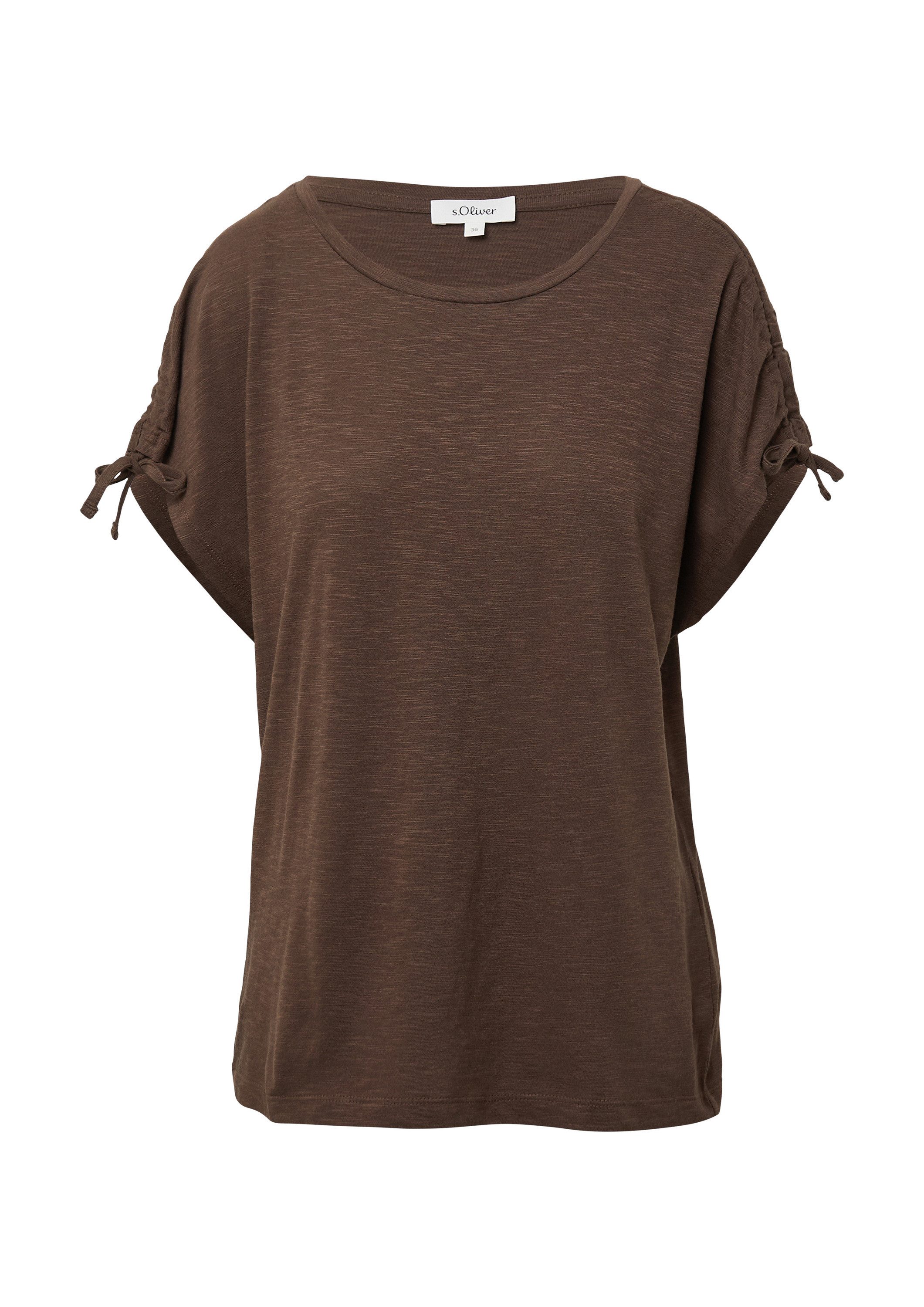 s.Oliver Kurzarmshirt T-Shirt T-Shirt mit Flammgarnstruktur und Raffung günstig online kaufen