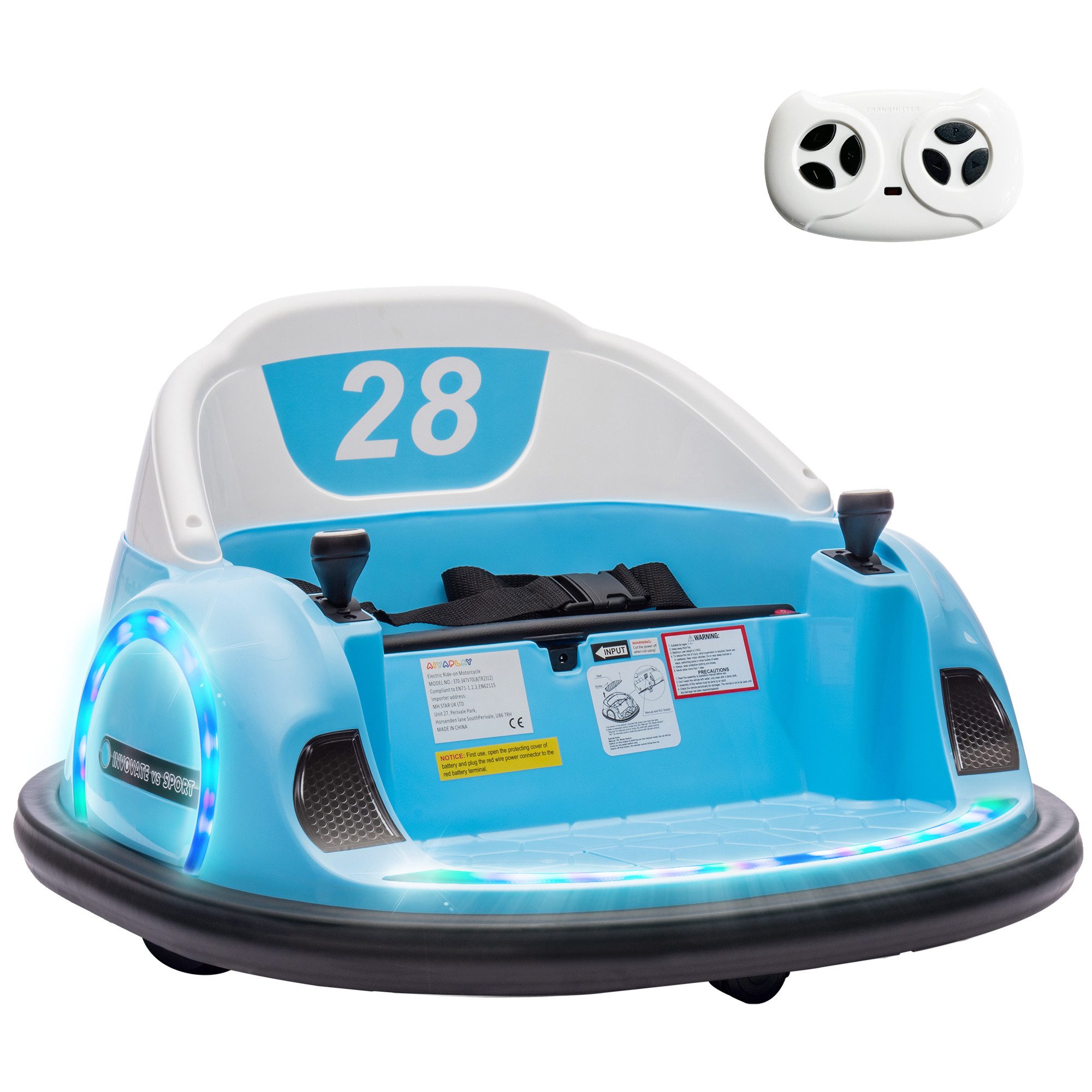 AIYAPLAY Elektro-Kinderauto 12V Autoscooter, Elektro Bumper, mit Fernbedienung, Musik Lichter, Belastbarkeit 25 kg, (1-tlg), 2 km,h, für 1,5-5 Jahre Kinder, Blau