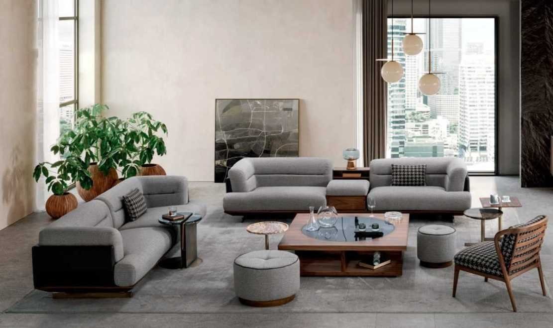 Modernen Design, Hocker Made Set Europa Sessel Sofa, Sofa Luxus JVmoebel mit Sessel in Hocker), 2x 2x, Wohnzimmer-Set (5-St., Grau Wohnzimmer