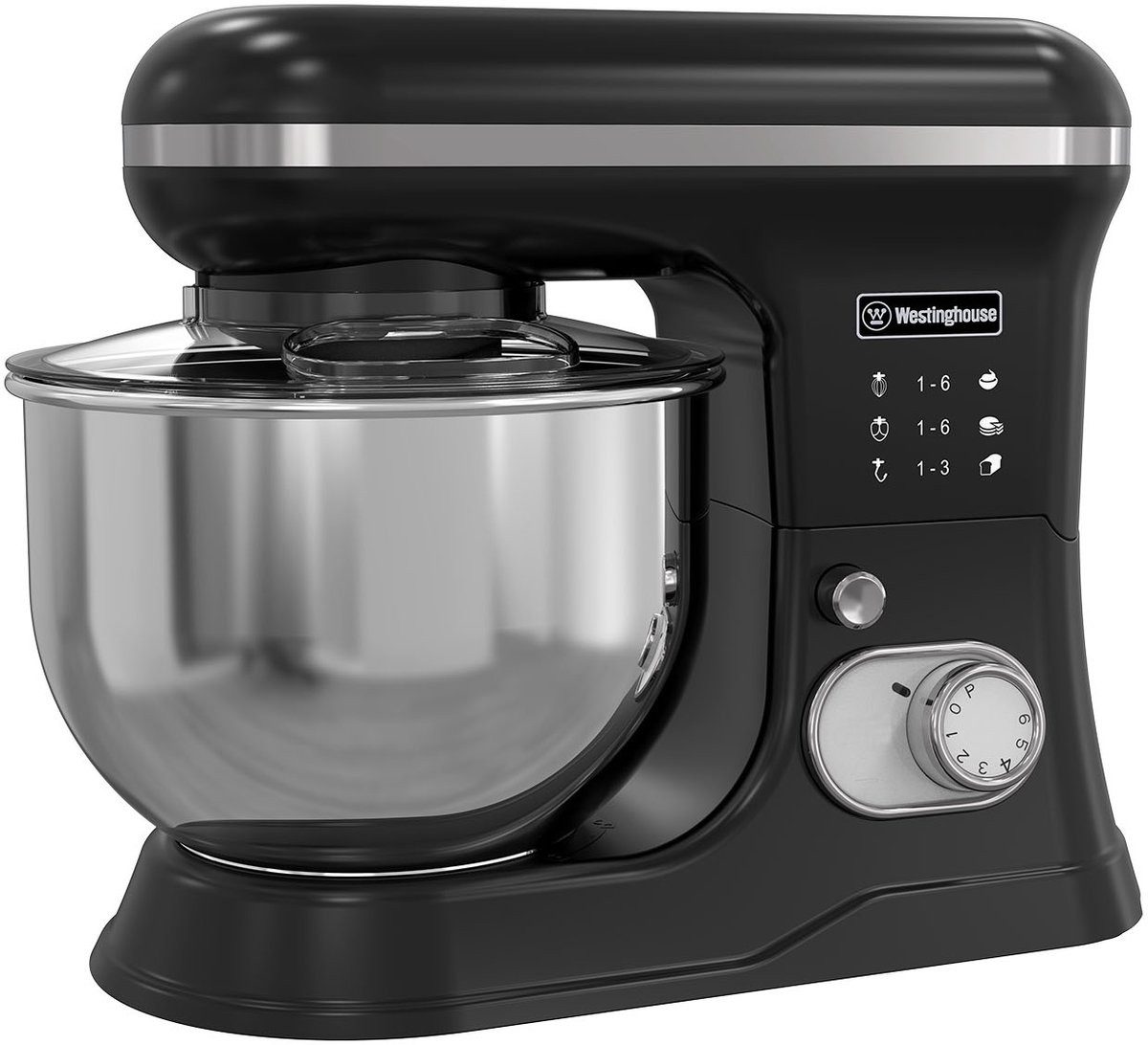 Westinghouse Küchenmaschine Retro-Serie 5 l 1200 W mit Knethaken, 1200,00 W, 5,00 l Schüssel, 5-l-Edelstahlschüssel, 6 Stufen plus Pulsfunktion, Knethaken
