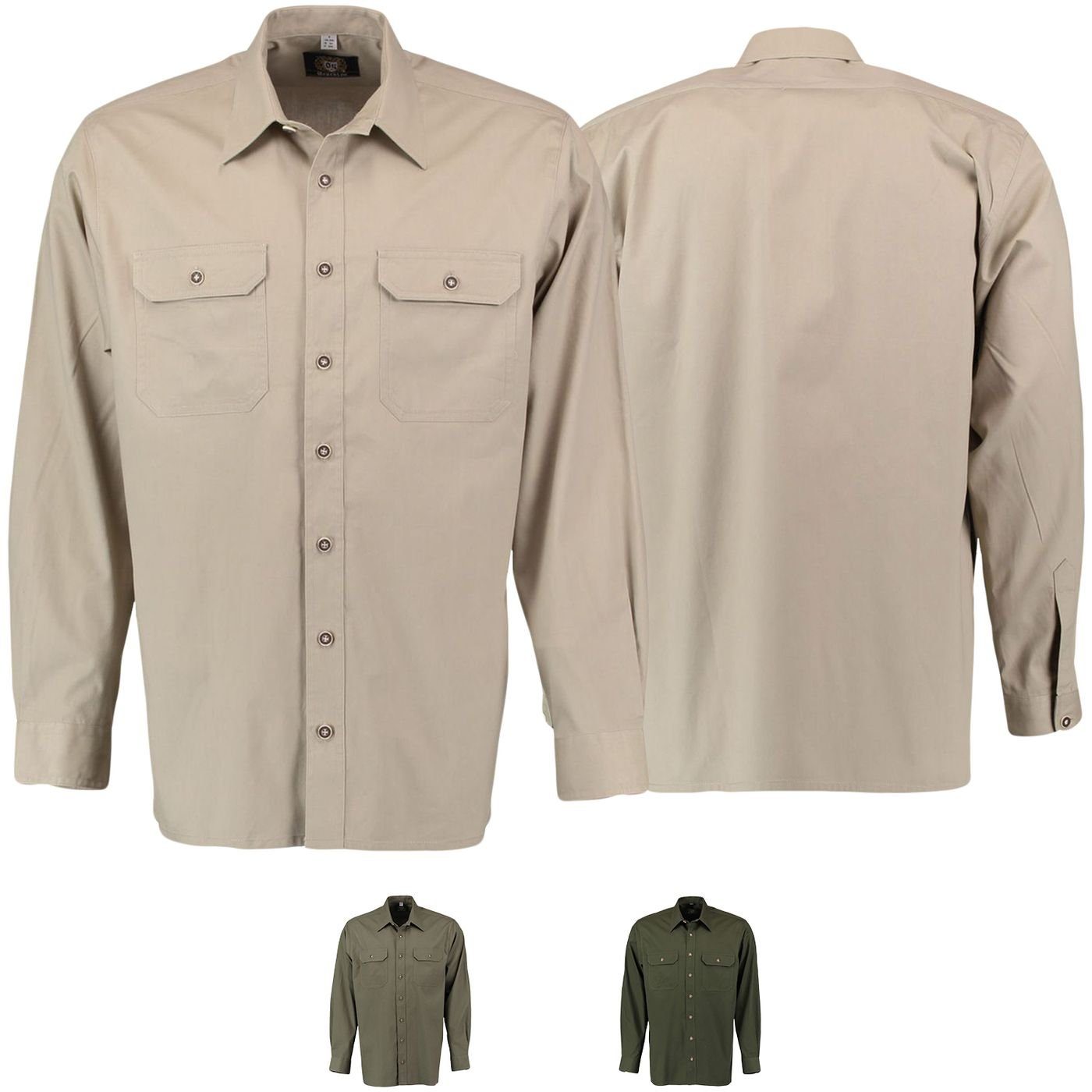 German Wear Trachtenhemd OJ10 - 2P Jagdhemd hemd jäger Hemd Langarm Hemd Oliv | Trachtenhemden