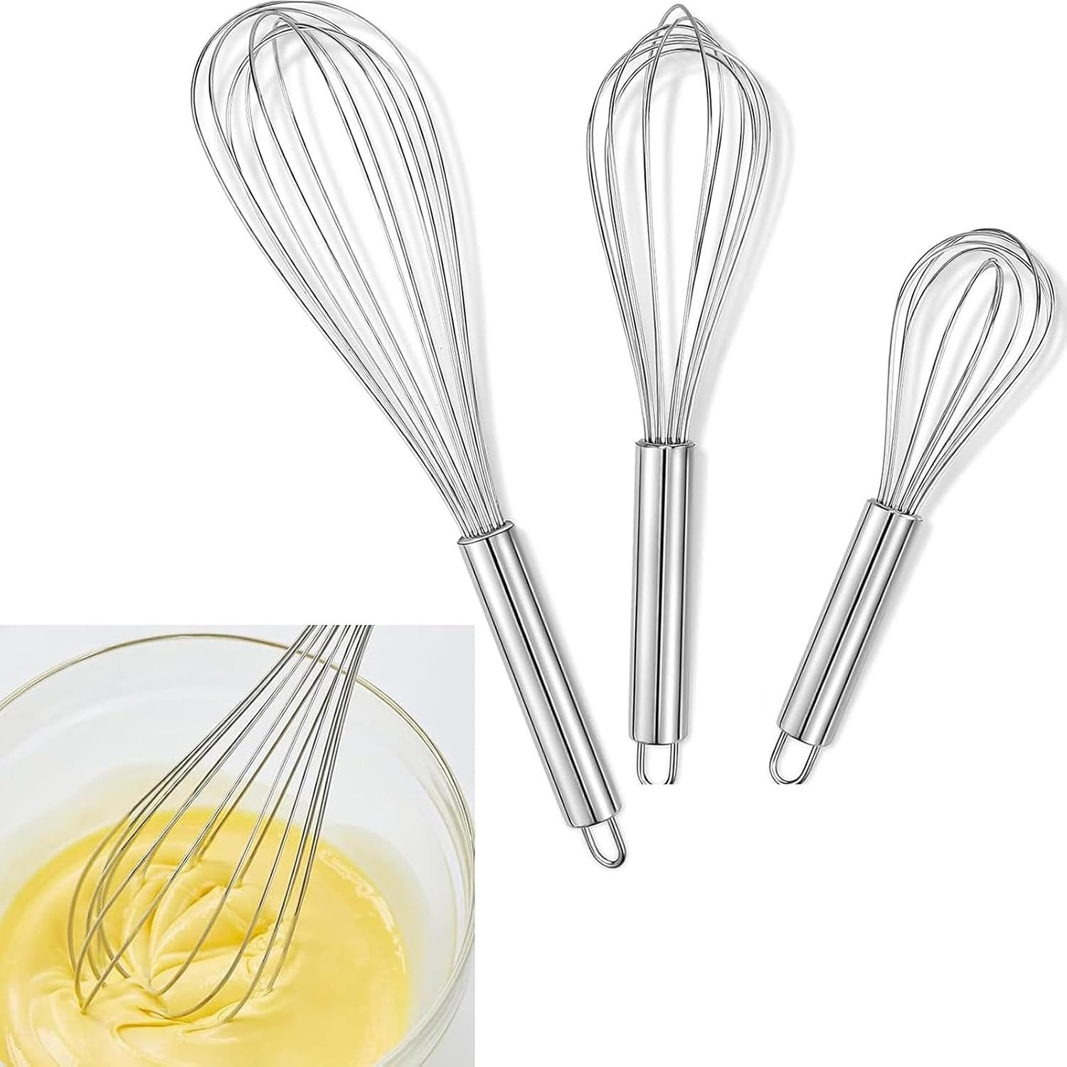 FELIXLEO Schneebesen 3er Set Edelstahl Schneebesen 6 8 10 Zoll, Ballonschneebesen