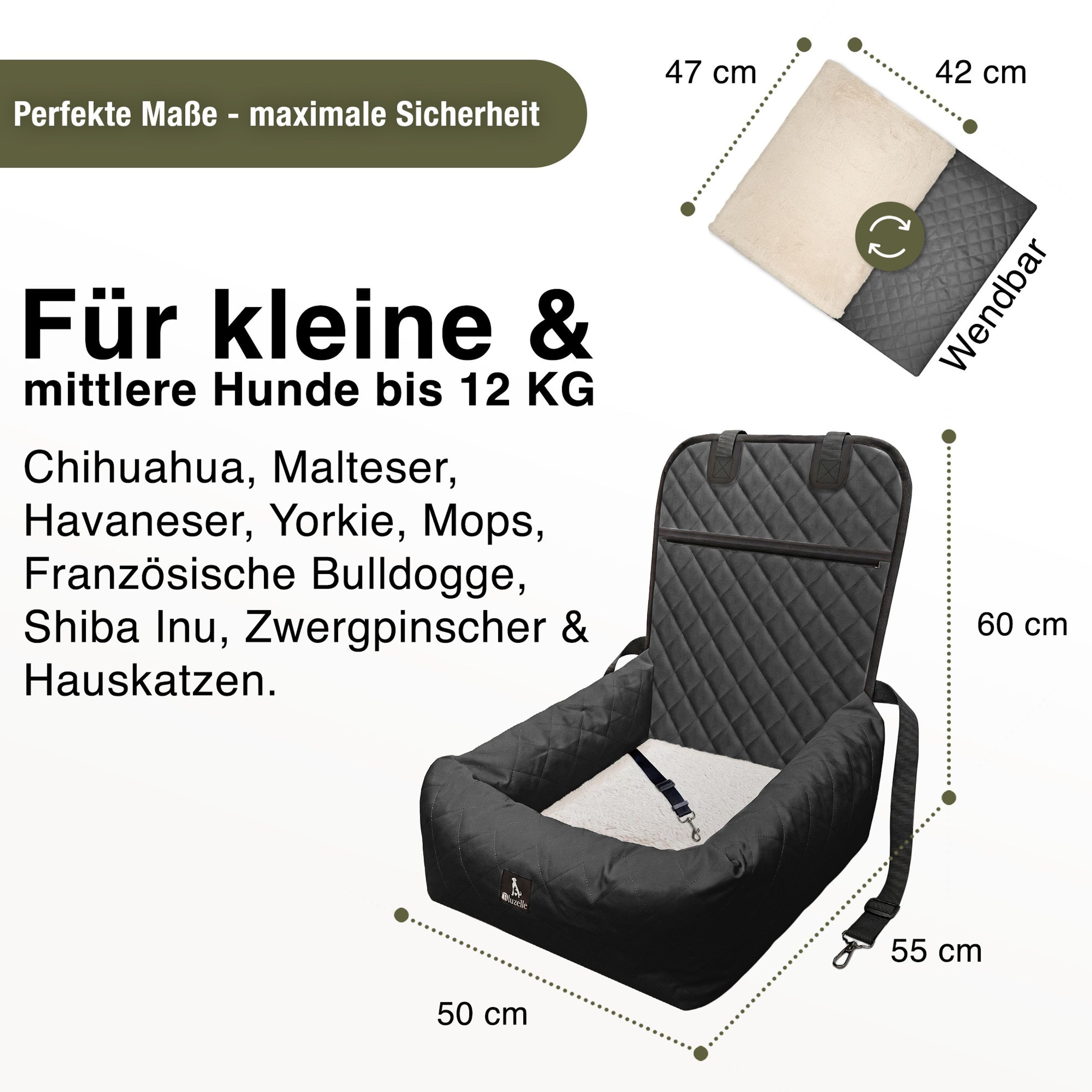 Bluzelle Hunde-Autositz Premium Hunde Autositz, 2-in-1 Hundebett, Haustier Auto Transport-Sitz, Wasserfester Oxford Stoff, Reise Hundesitz für Kleine & Mittlere Hunde / Waschbar Rutschfest