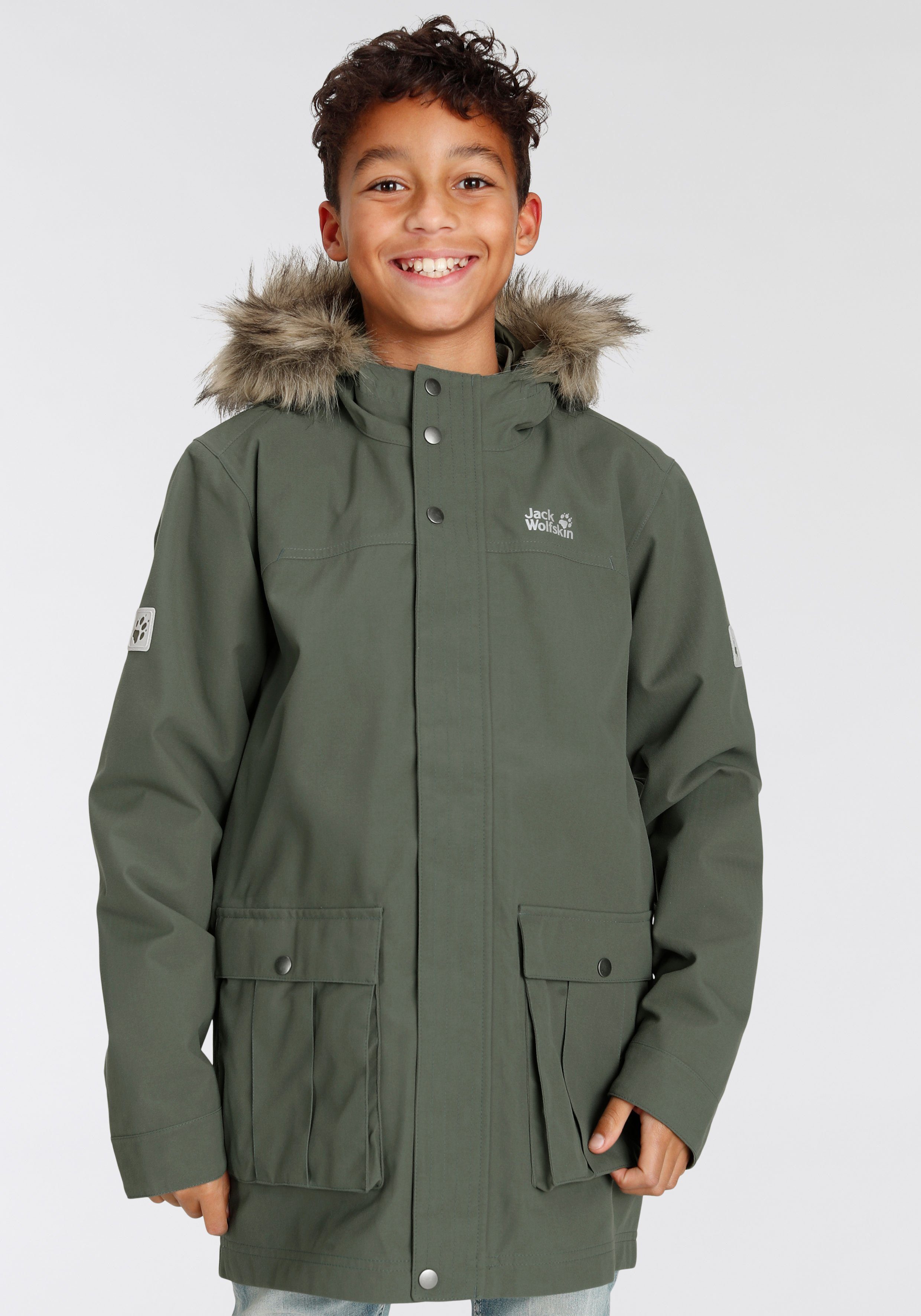 ISLAND 3IN1 Winddicht Jack khaki B 3-in-1-Funktionsparka & - & Kinder Atmungsaktiv Wasserdicht PARKA für Wolfskin ELK