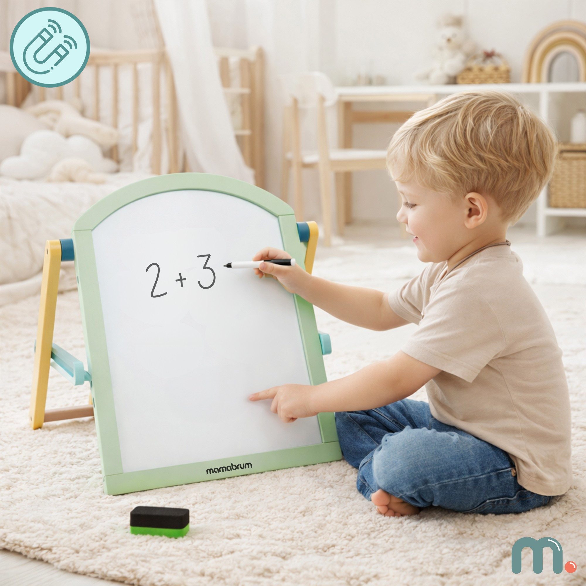 Mamabrum Kinderstaffelei Mamabrum Kinder Tafel 2in1 Magnettafel Kreidetafel mit Ständer – Bild 5 von 5