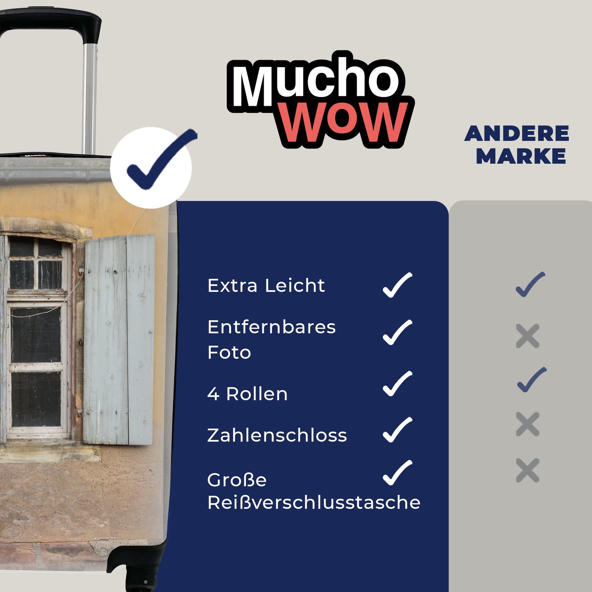 Altes MuchoWow für Ferien, Reisetasche 4 mit rollen, Rollen, Fenster Trolley, Reisekoffer Handgepäck Handgepäckkoffer mit Fensterläden, alten