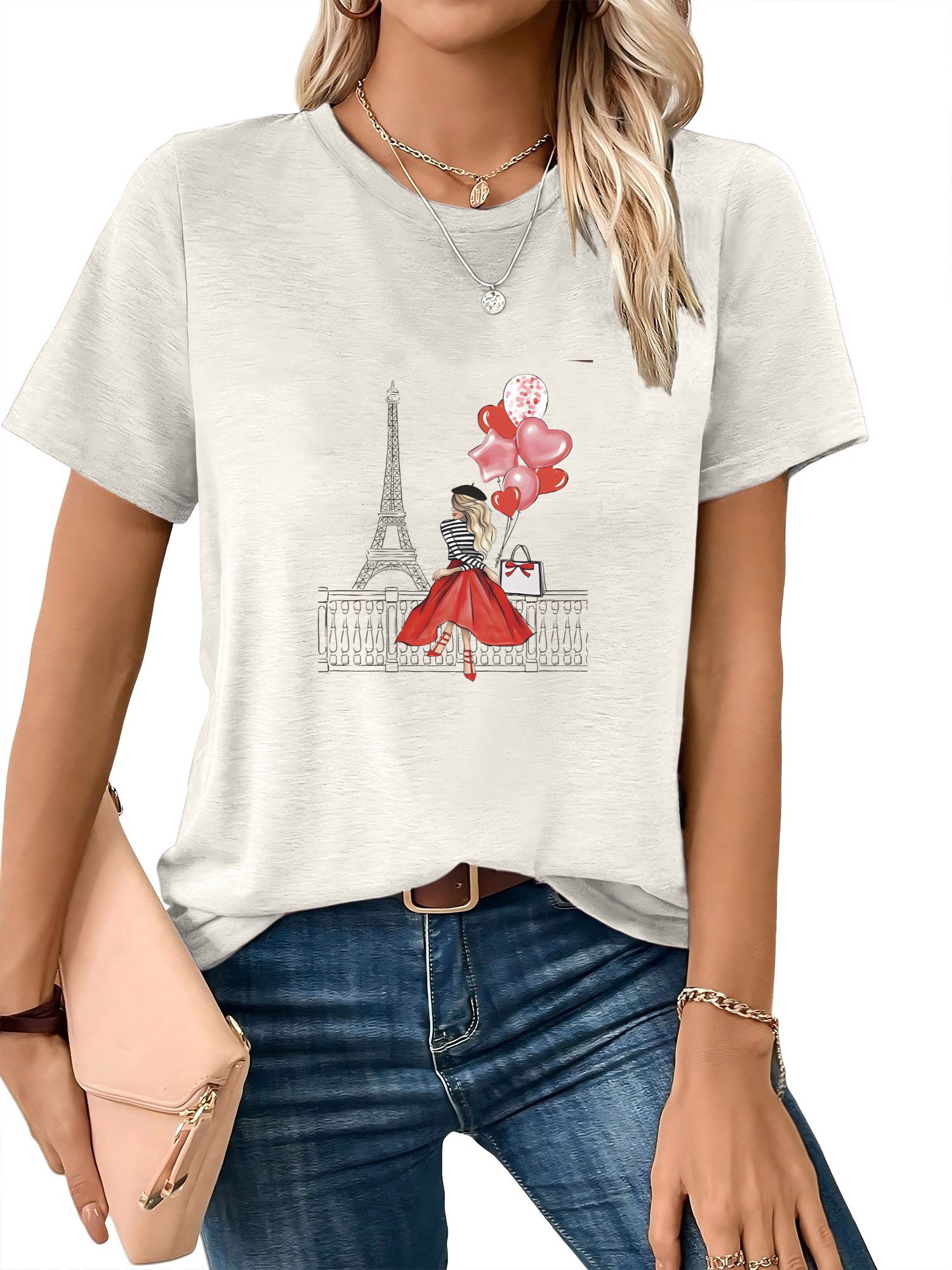 PYL Kurzarmshirt Damen Sommer Casual Oversize-Shirt günstig online kaufen