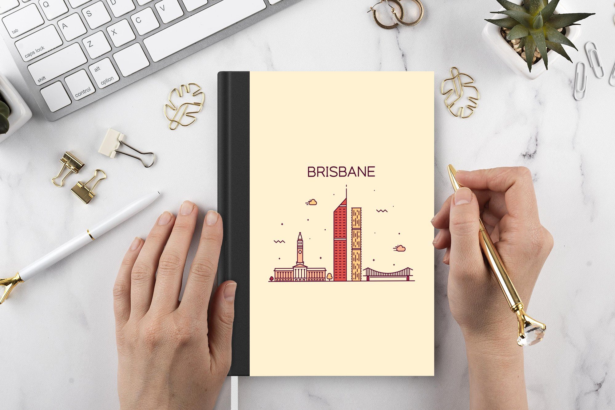 Notizbuch Journal, - Brisbane Merkzettel, Seiten, Haushaltsbuch 98 - Notizheft, A5, Tagebuch, MuchoWow Skyline, Australien
