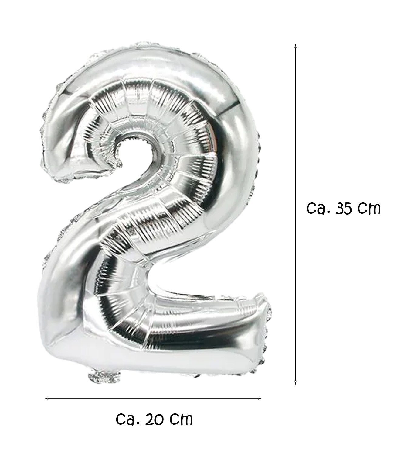 silber silber 2 cm Folienluftballon 35 Dekoration Ballons Spalier "2" cm 20 x
